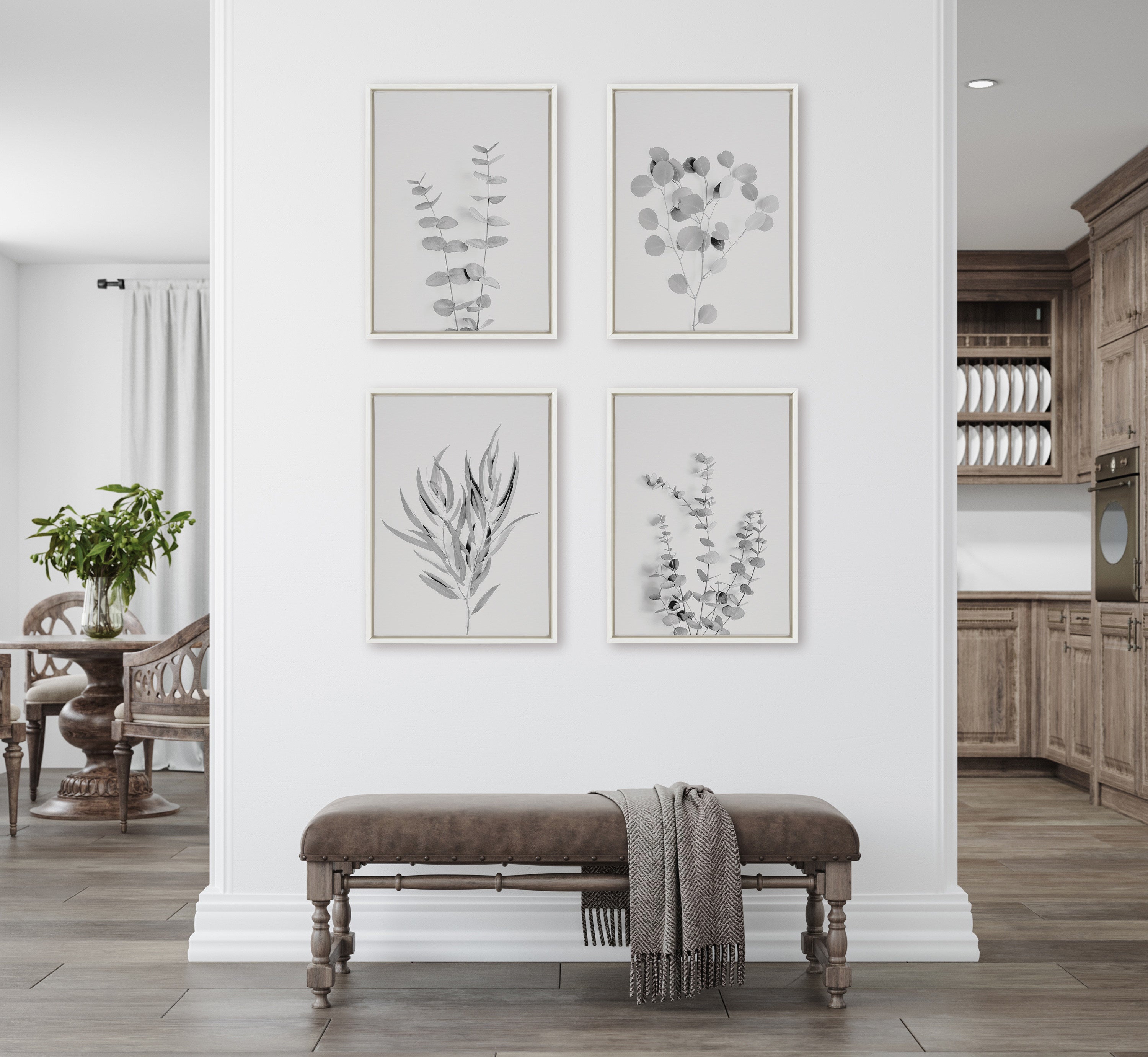 Sylvie Neutral Botanical 1 and 2 Soft White Framed Canvas by kateandlaurel - product image 4 for Resin Society