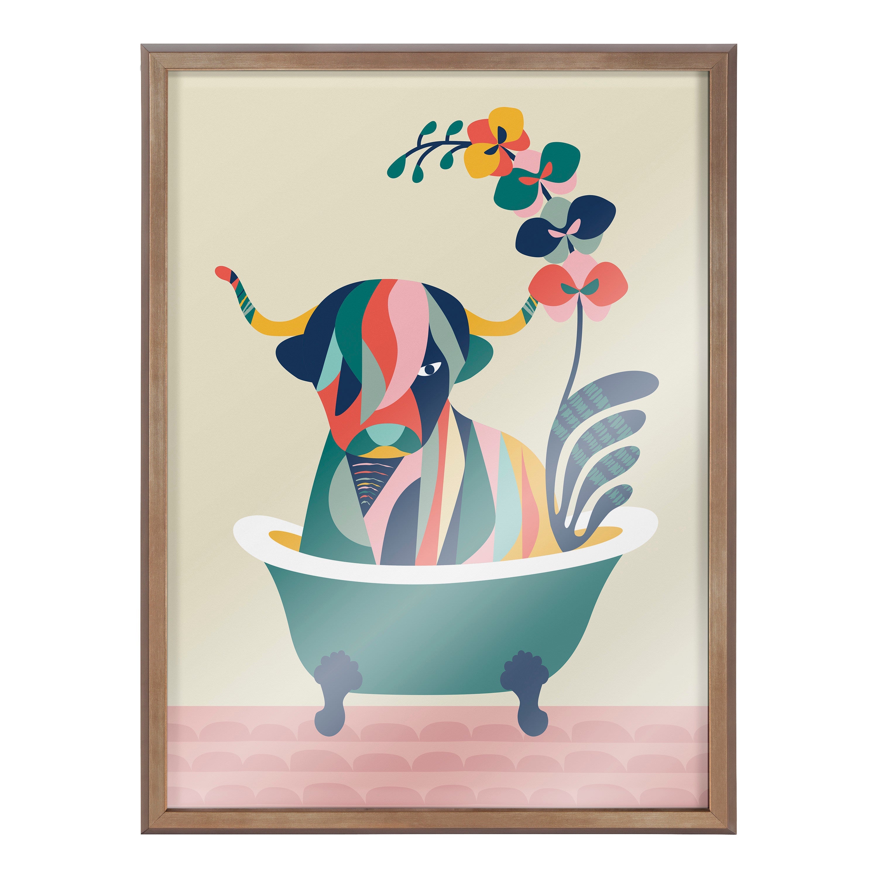 Blake Mid Century Modern Cow in Bathtub Framed Printed Glass by kateandlaurel - product image 14 for Resin Society