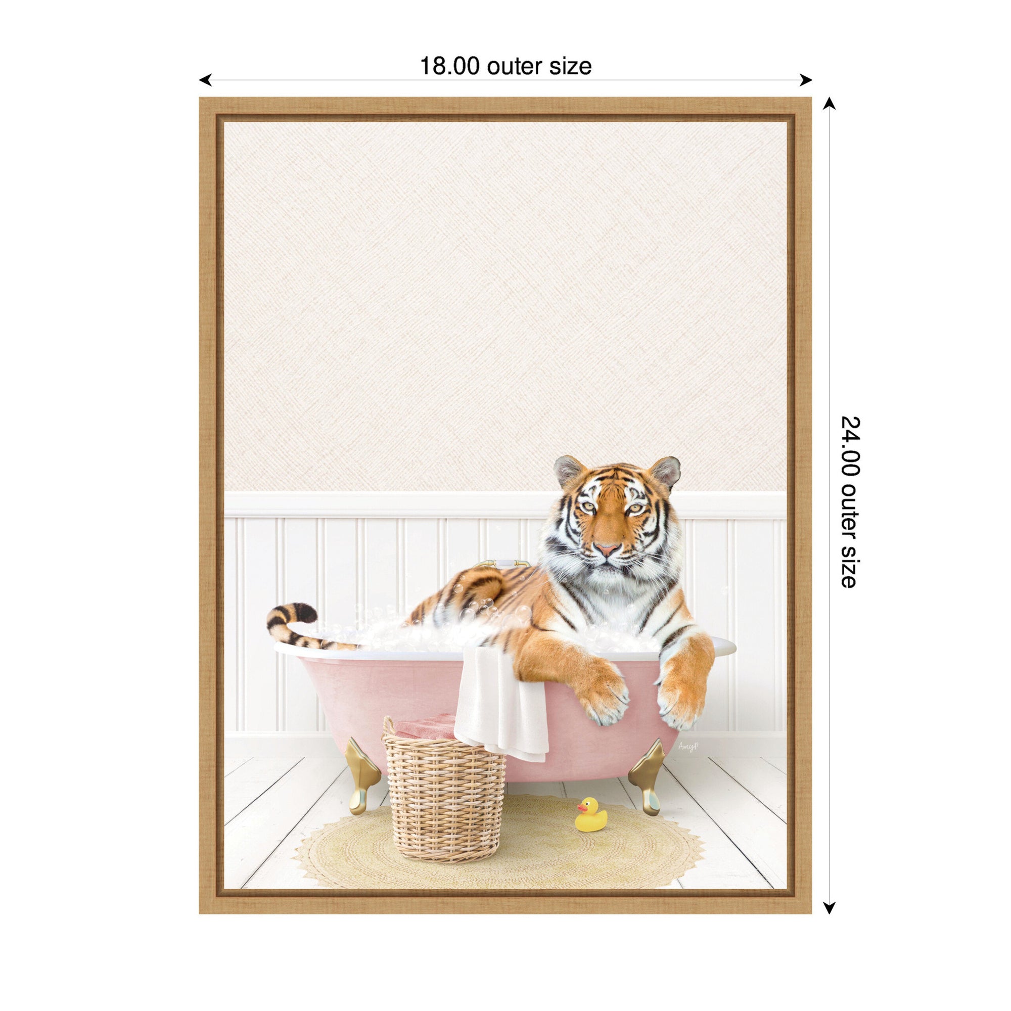 Sylvie Tiger in Cottage Pink Bath Framed Canvas