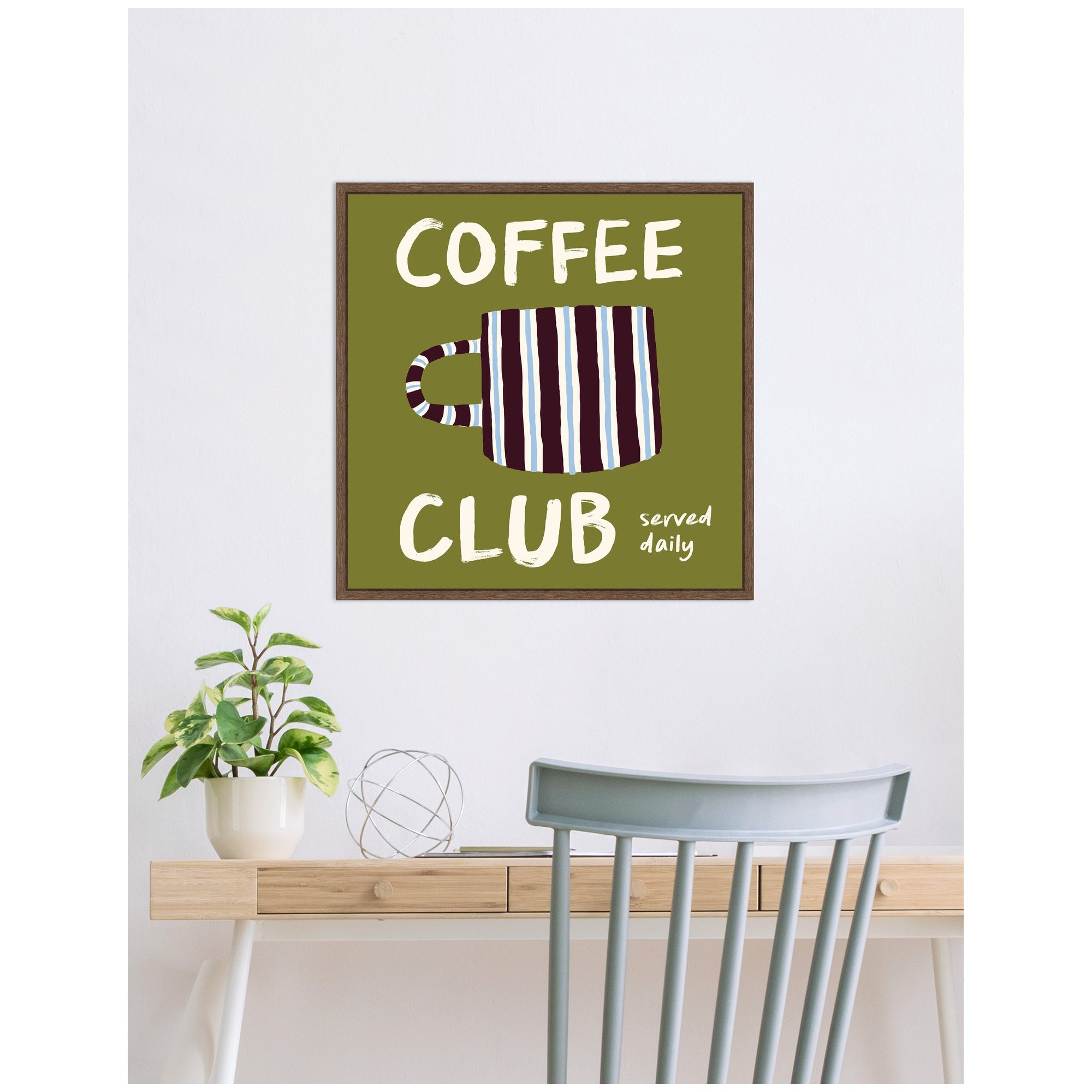 Coffee Club Kitchen Sage Green by Lucky Guava Framed Canvas Wall Art Print
