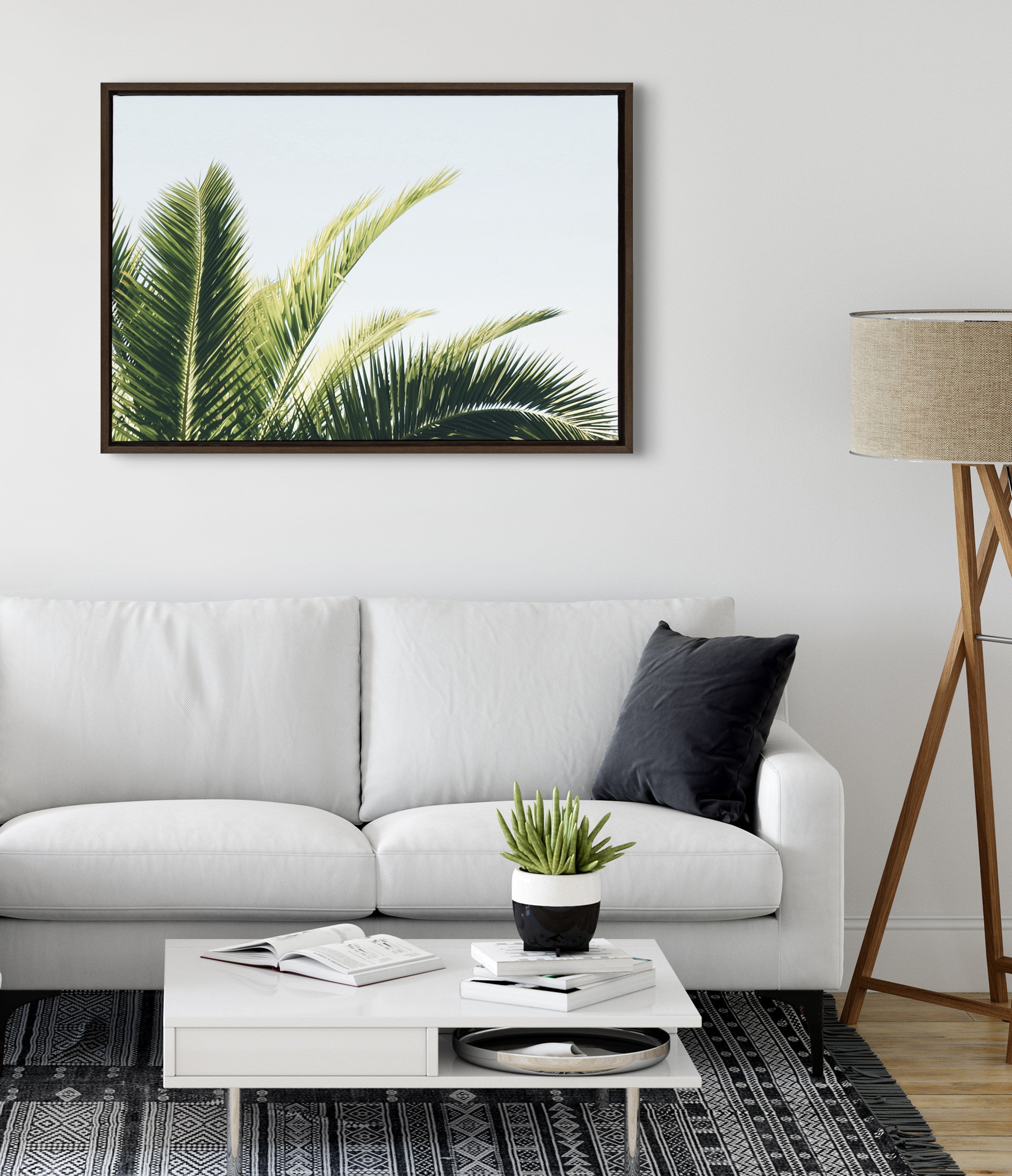 Sylvie Tropical Palm Under Blue Sky Framed Canvas
