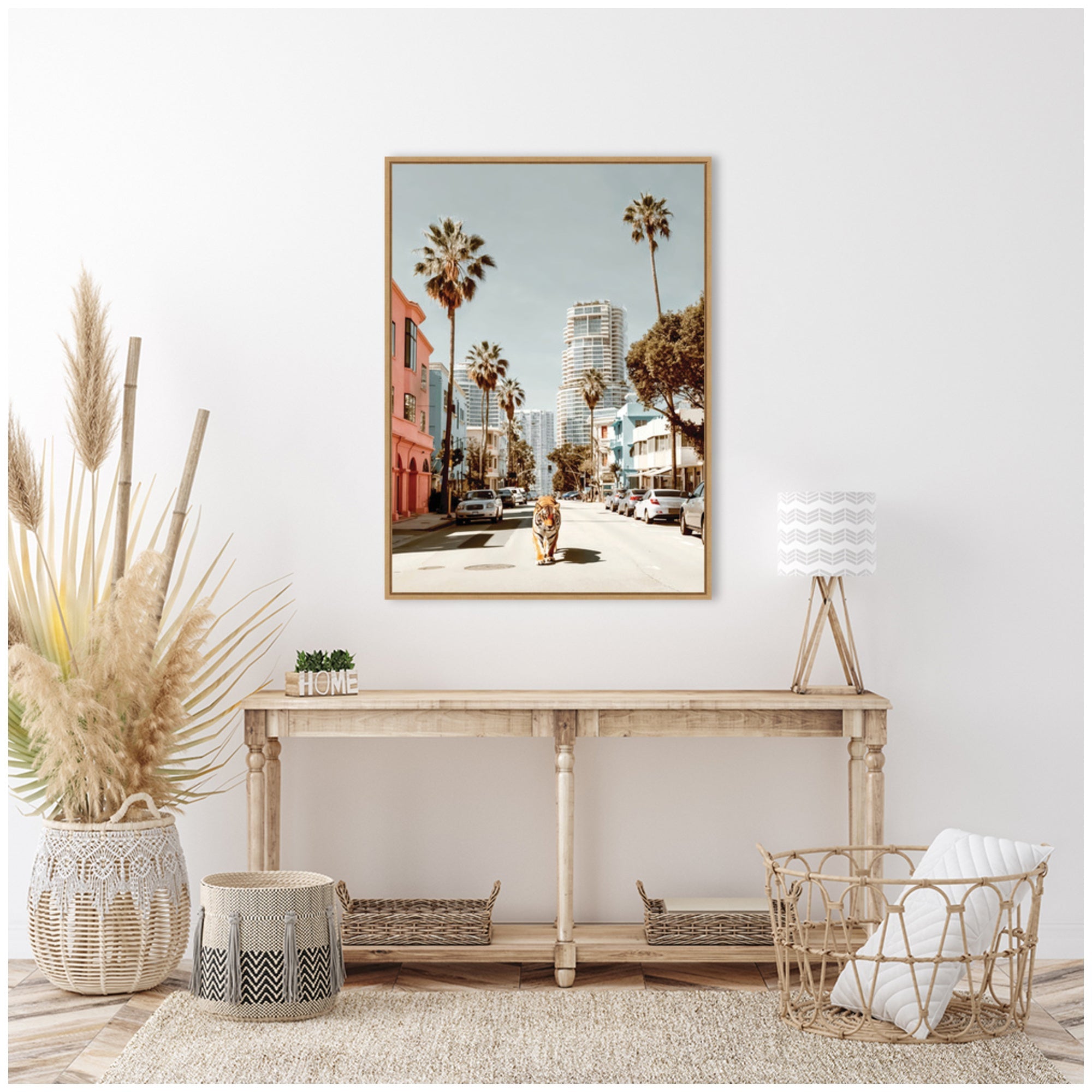 Sylvie California Tiger Roaming through Palm Springs Framed Canvas by Michael Schauer