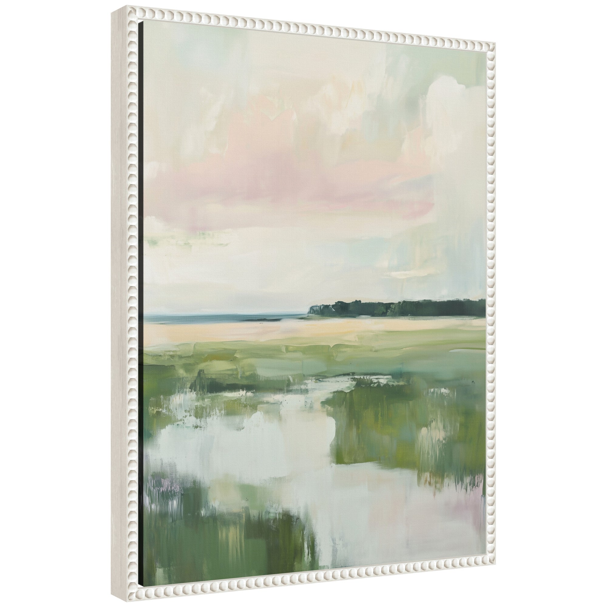 Sylvie Pastel Horizon I framed floating canvas artwork by Amy Lighthall featuring a soft gradient in pastel tones.