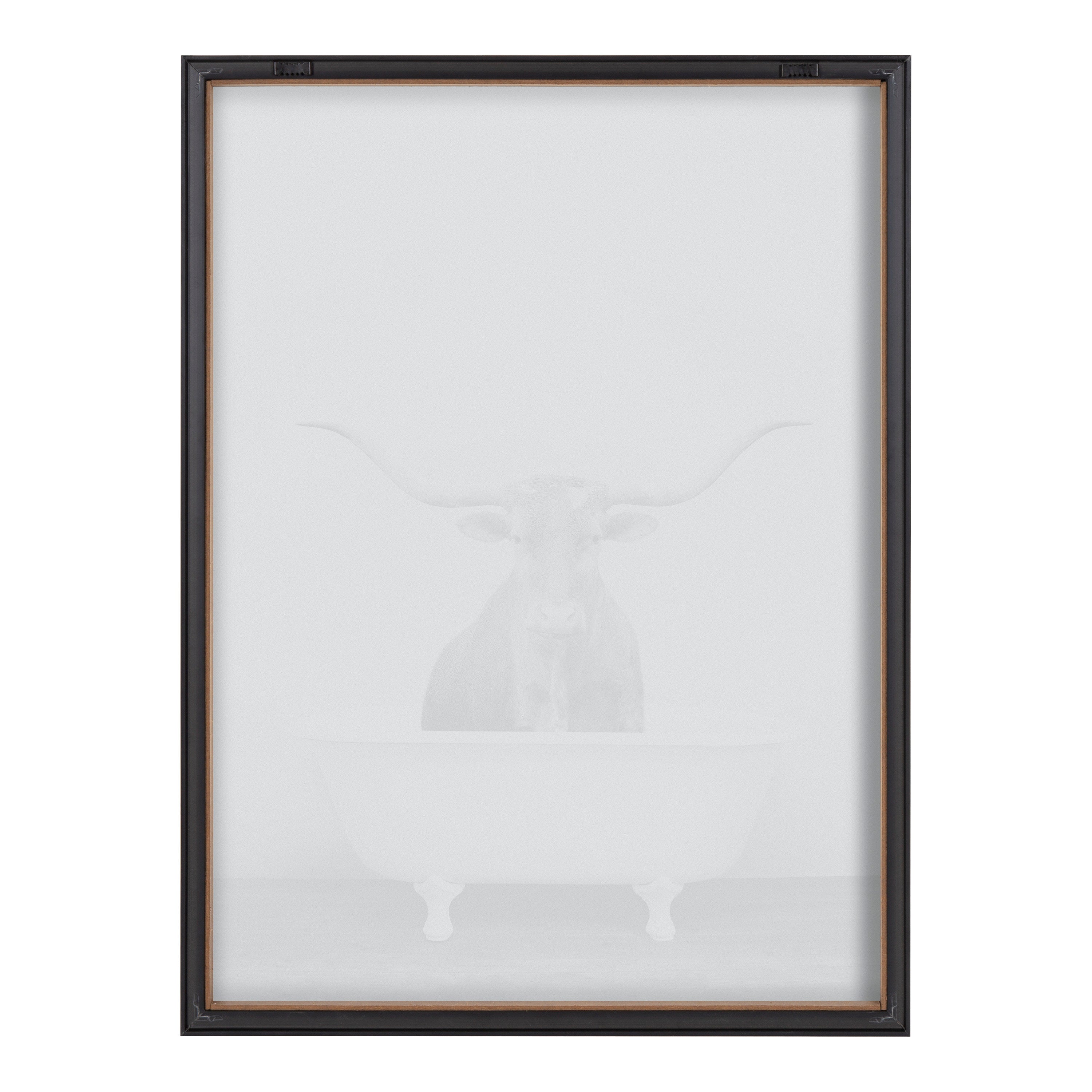 Blake Longhorn BW Bathroom Framed Printed Glass by kateandlaurel - product image 4 for Resin Society