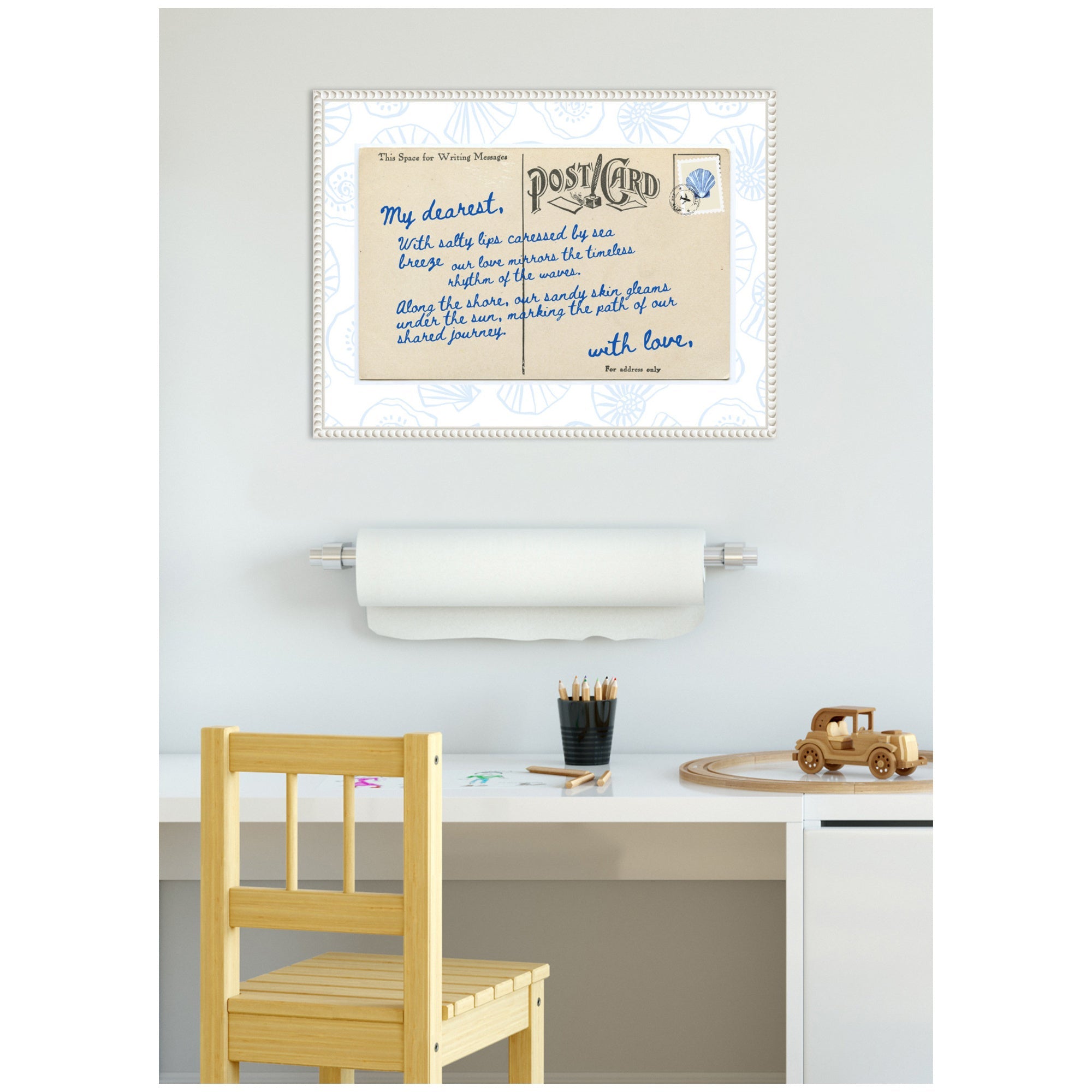 Sylvie Beach Love Letter Blue Framed Canvas by Honey Island Studio