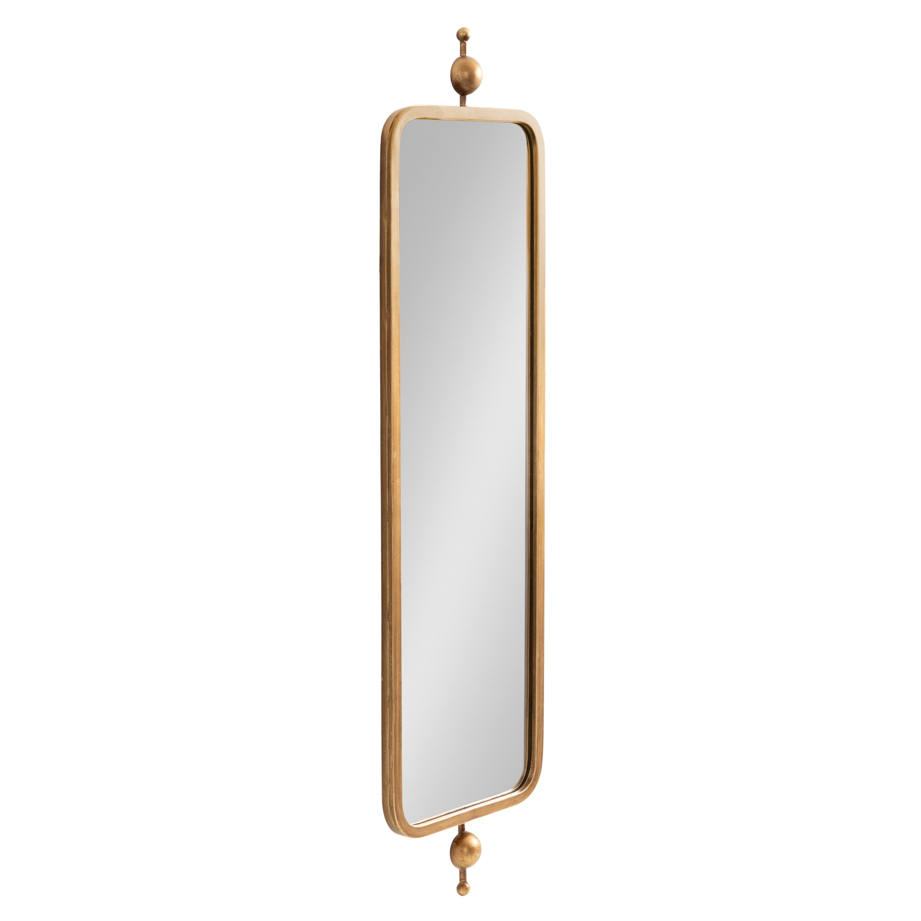 Kasota Metal Framed Mirror showing rectangular metal frame with decorative accents on top and bottom.
