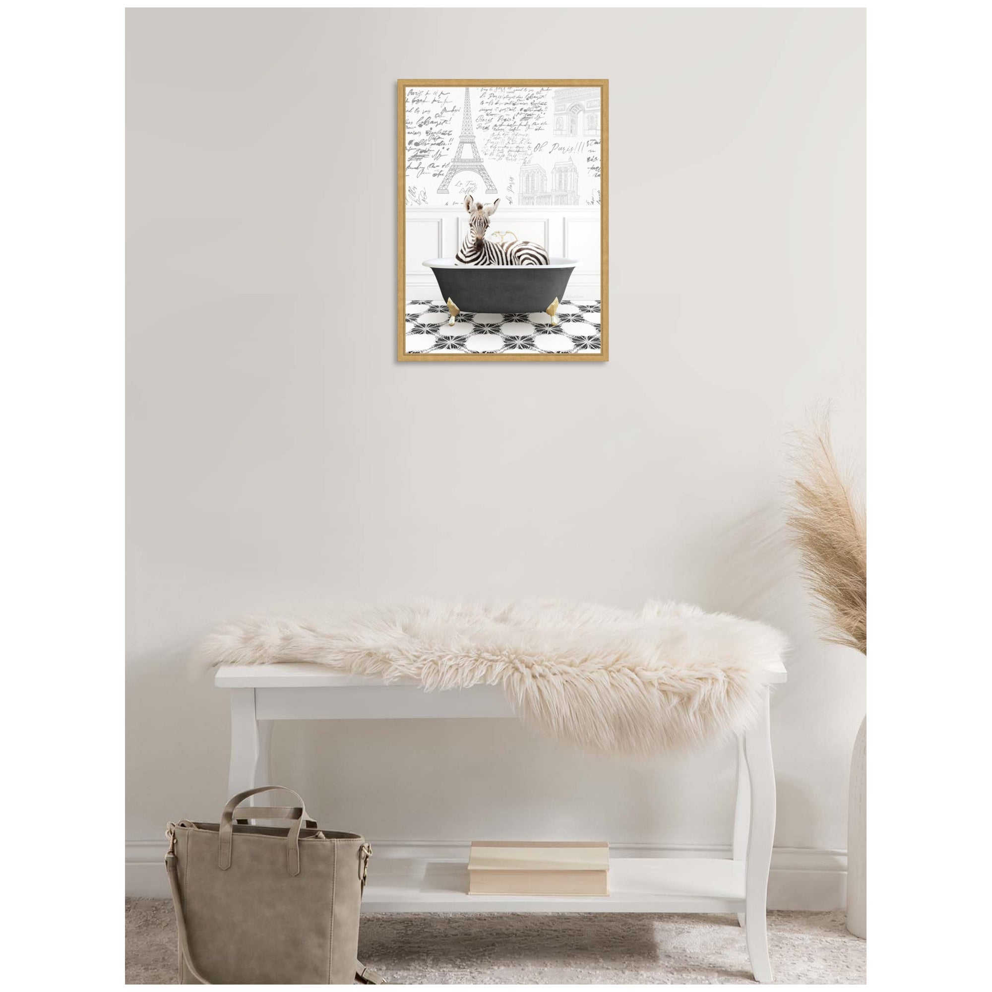 Sylvie Baby Zebra in Paris Bathtub Framed Canvas by Amy Peterson