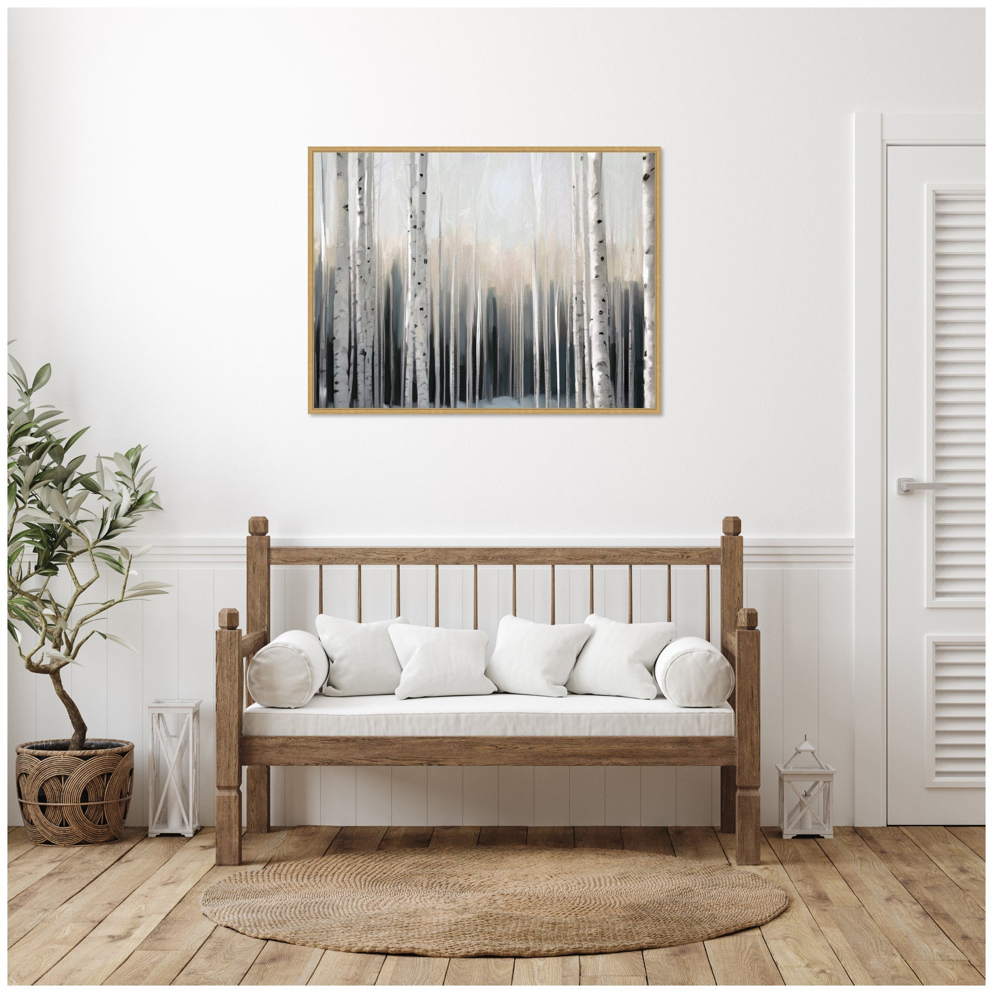 Sylvie Birch Tree Glow Framed Canvas by Mary Sparrow