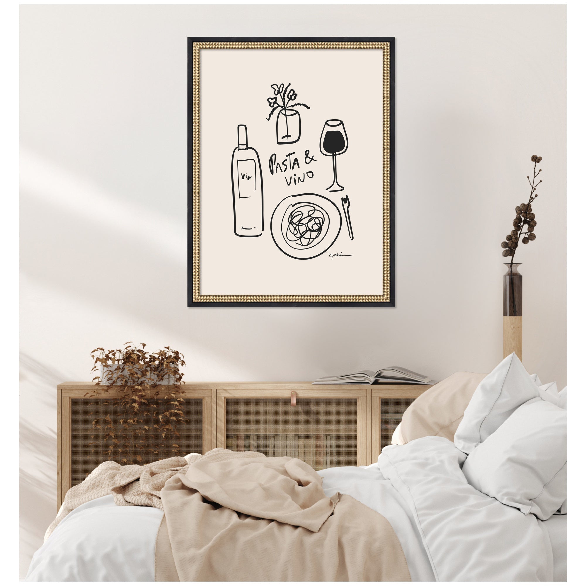 Pasta and Vino by Gabrielly Guedes Framed Wall Art Print