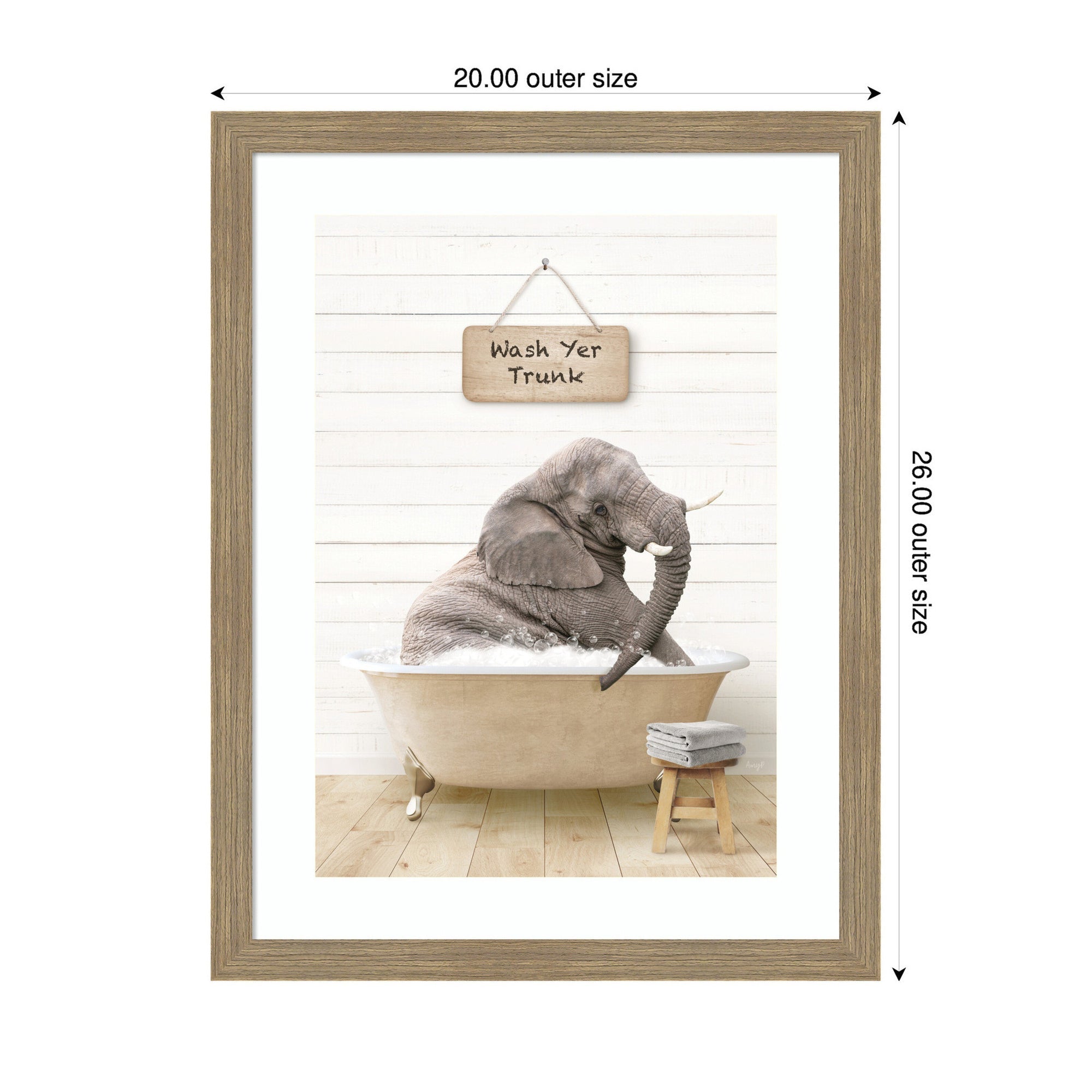 Young Elephant in Modern Bathtub Wash Your Trunk by Amy Peterson Framed Wall Art Print