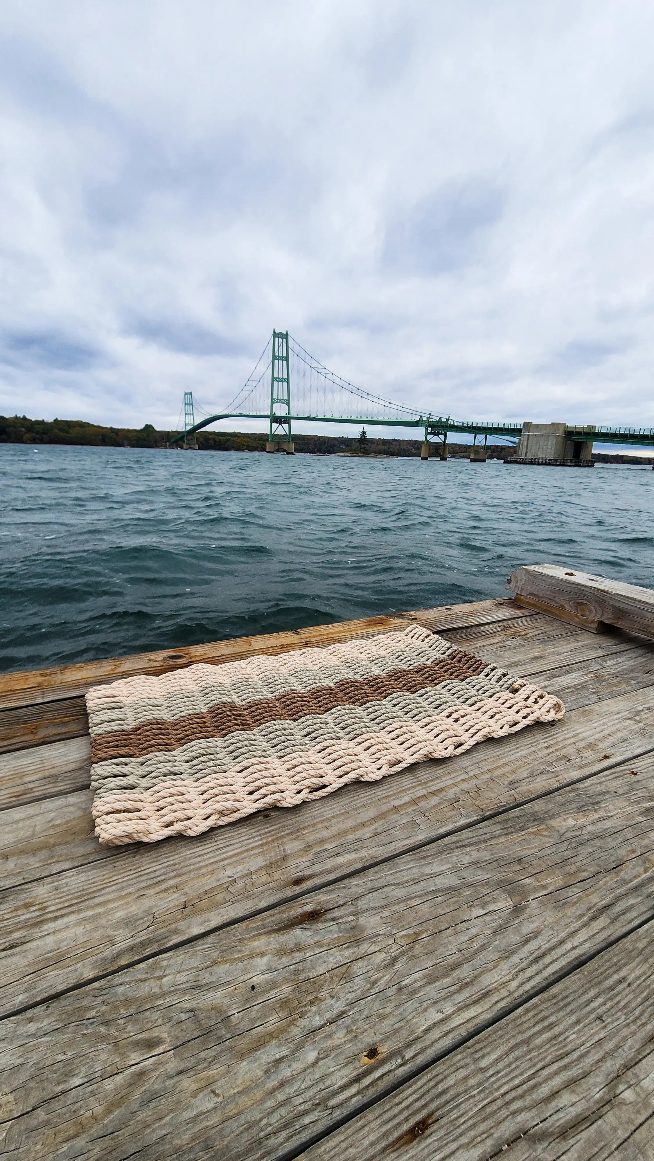 5 Stripe Lobster Rope Mat in Light Tan, Cream, and Brown colors