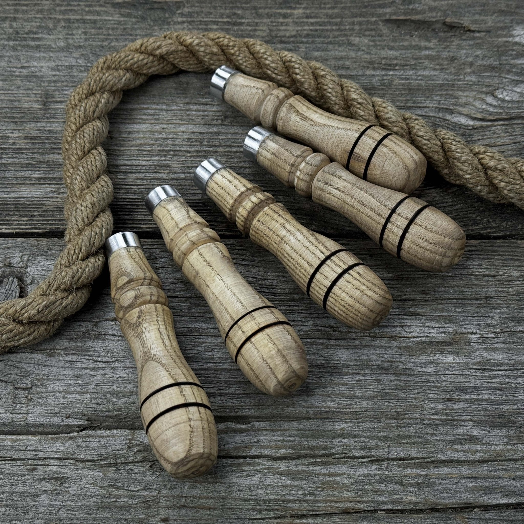 5-piece set of ash wood replacement handles with aluminum rings for carving tools