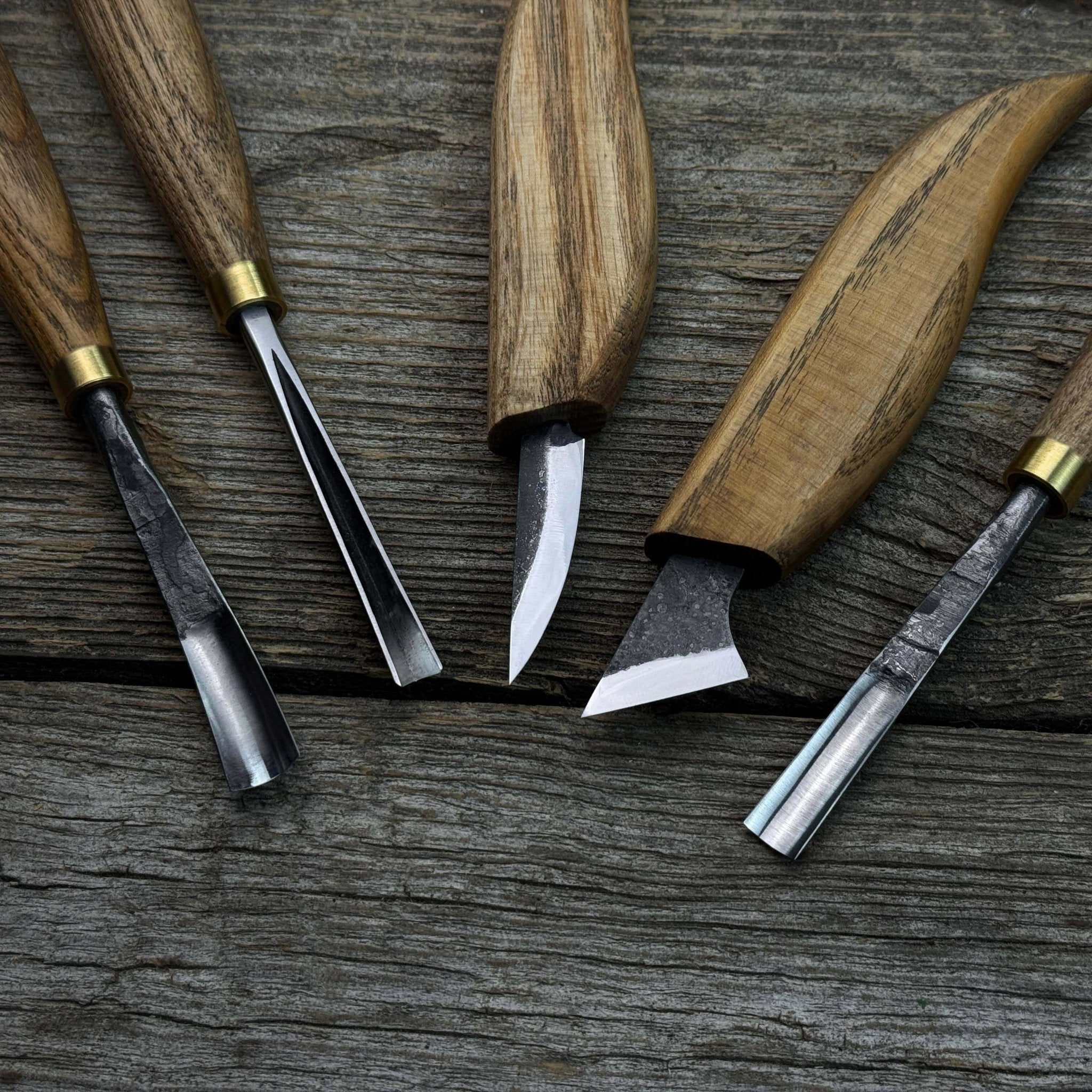 5-Piece Detail Wood Carving Set with ash wood handles and high-carbon steel blades