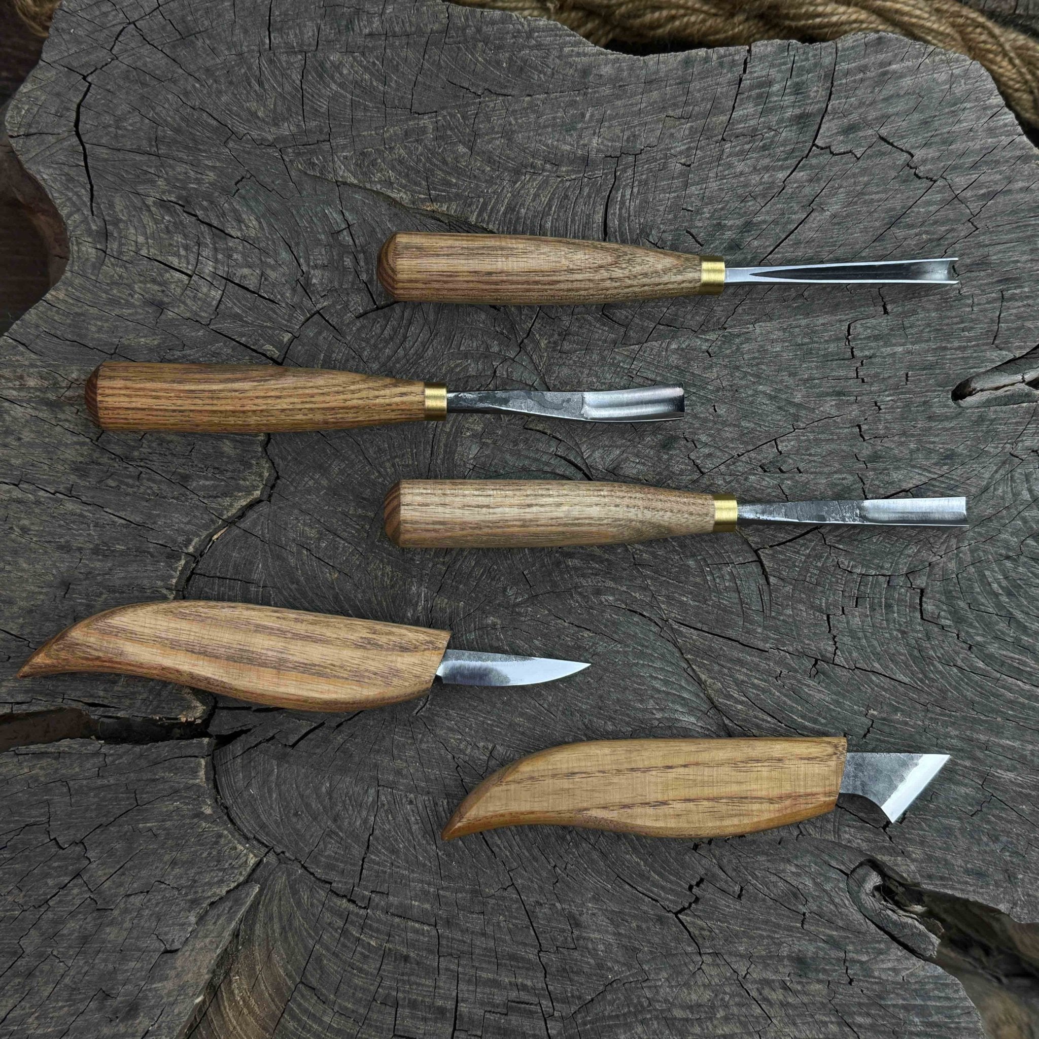 5-Piece Detail Wood Carving Set with ash wood handles and high-carbon steel blades