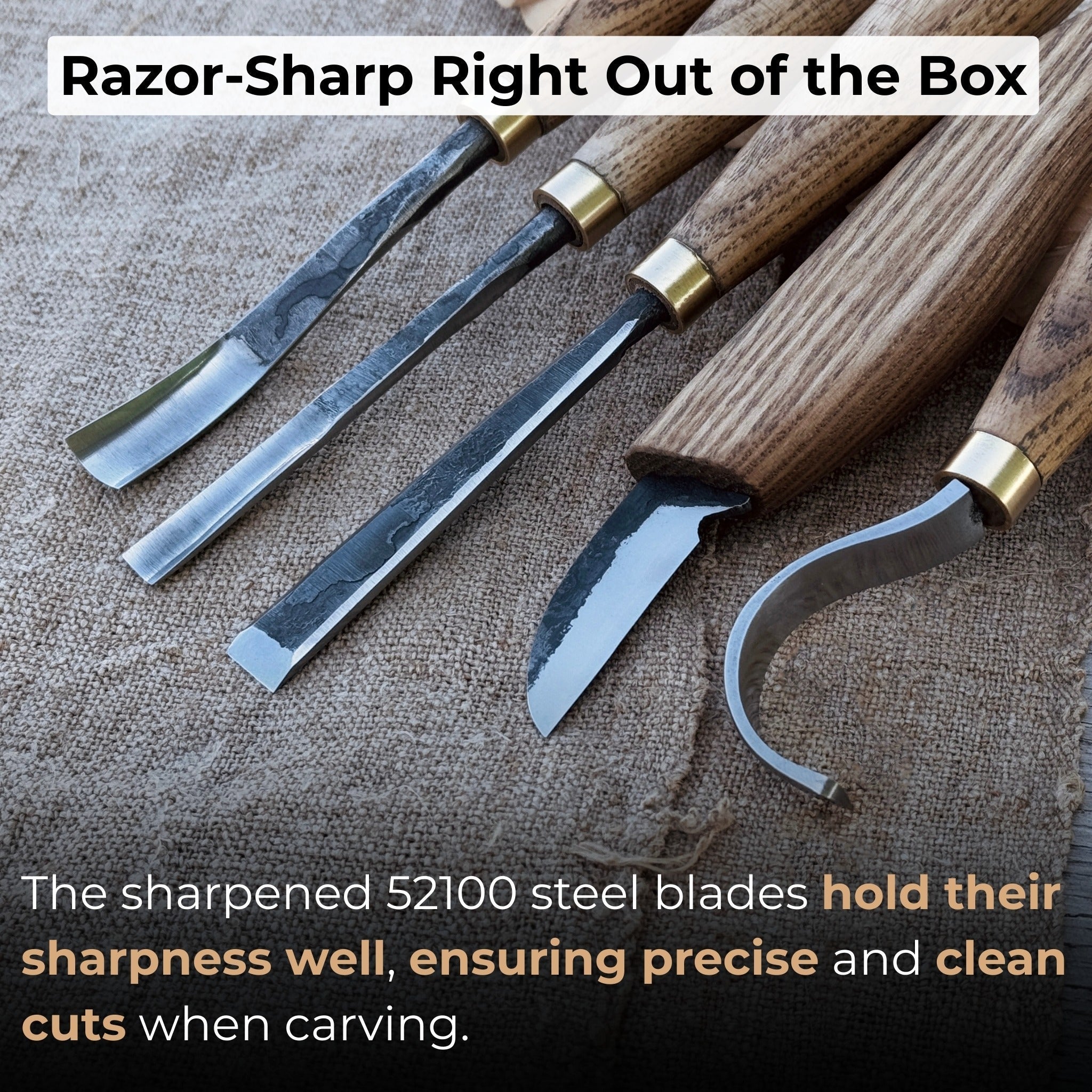 5-piece spoon carving tool set with leather strop and Crazy Horse leather case by Sharky Forged Steel Tools