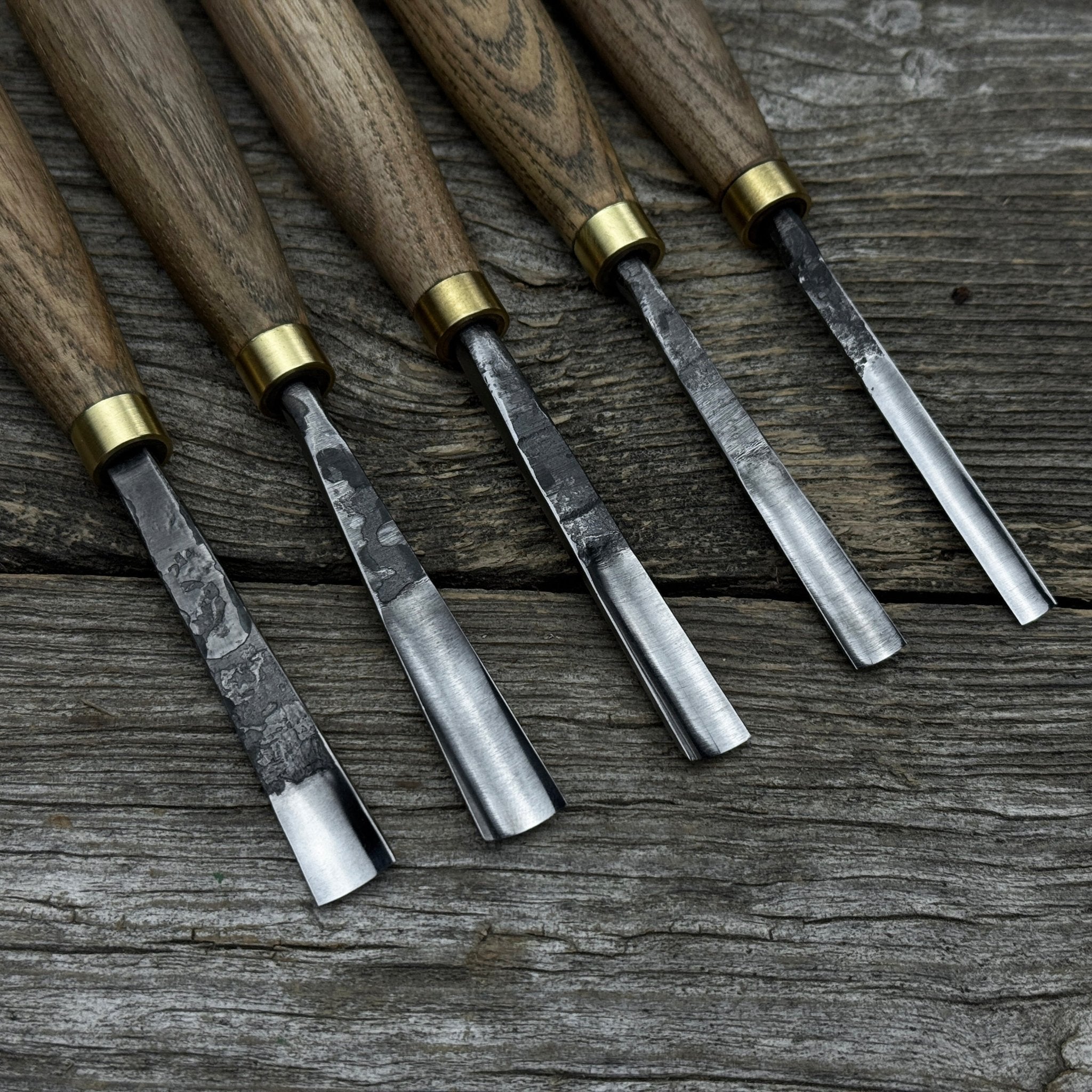 5-piece wood carving chisel and gouge set with ash wood handles and forged steel blades