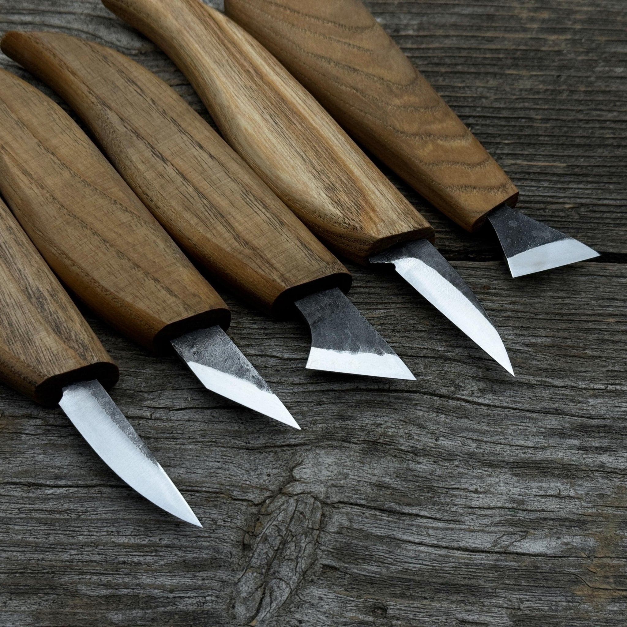 5-piece wood carving knife set with sharpening board and leather case by Sharky Forged Steel Tools