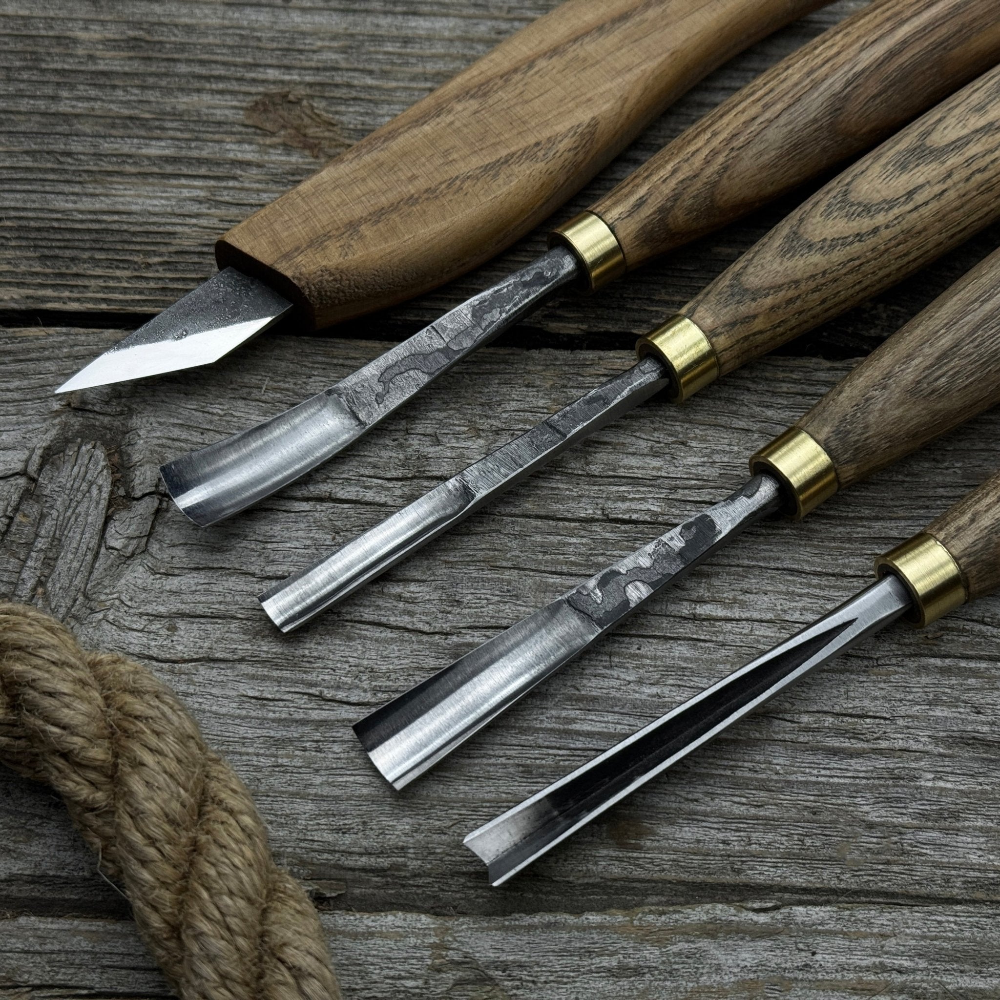 5-piece wood carving set with whittling knife and gouges by Sharky Forged Steel Tools