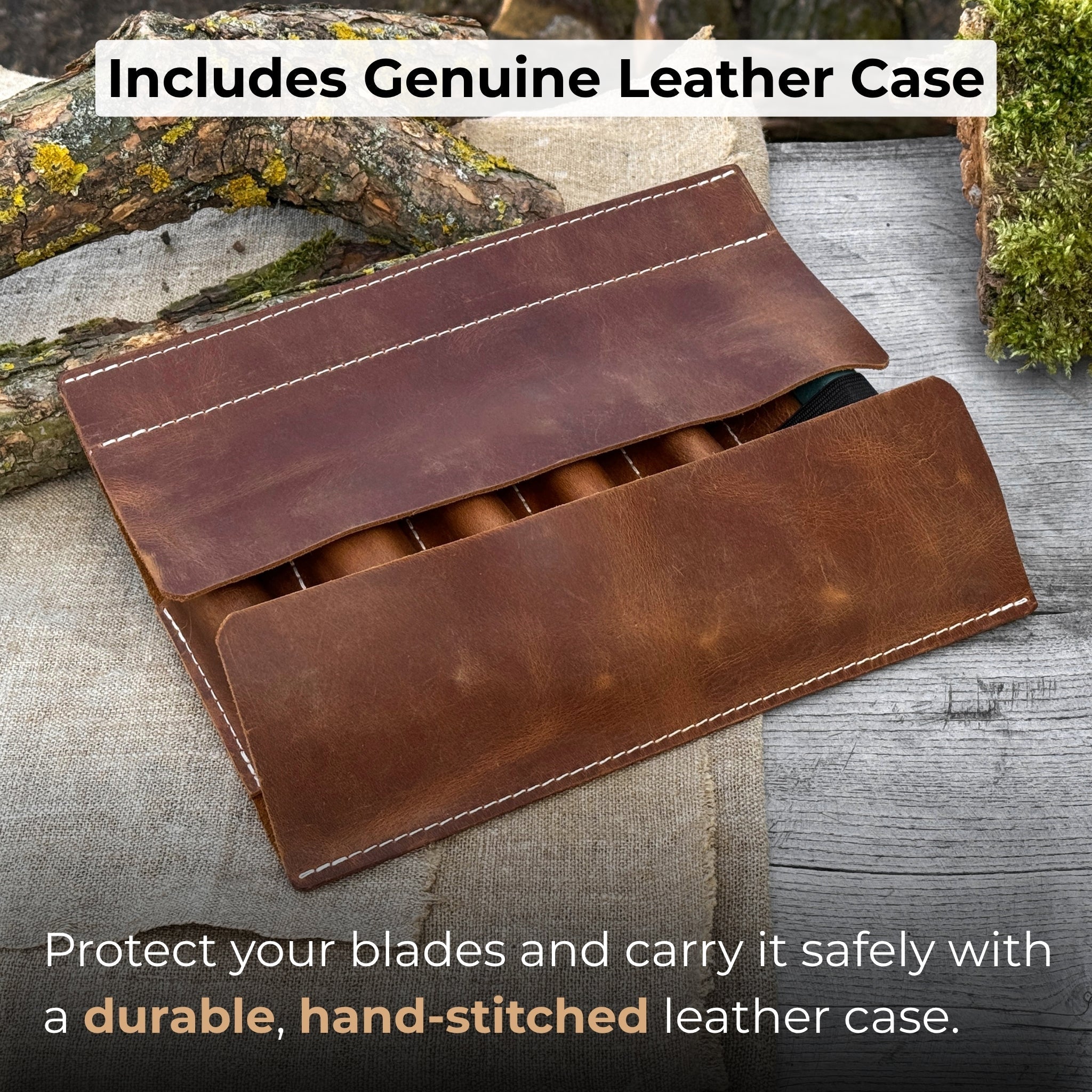 5-piece wood carving tool set with sharpening board and leather case by Sharky Forged Steel Tools