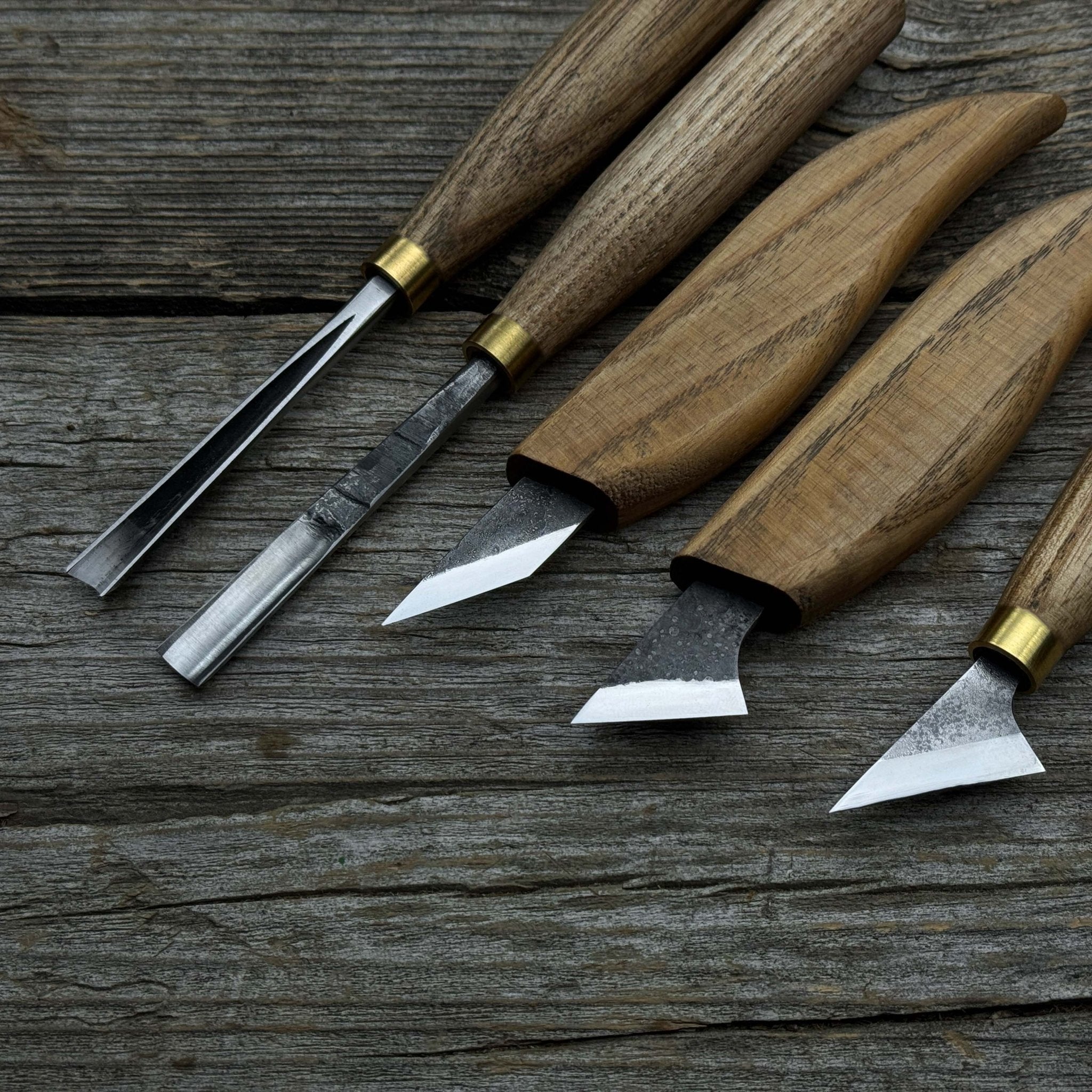 5-piece wood carving tool set with sharpening board and leather case by Sharky Forged Steel Tools