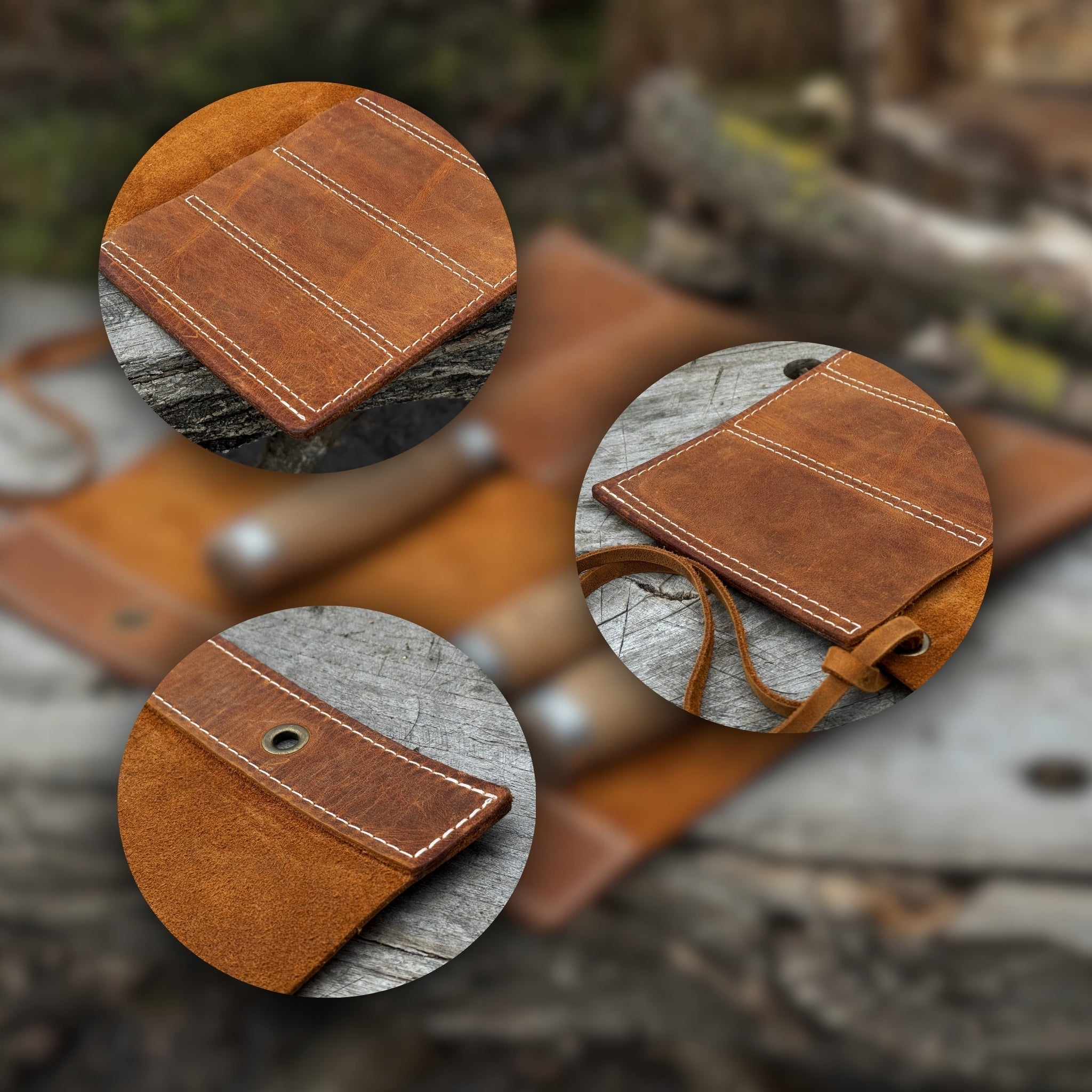 Handmade 5 Pocket Leather Chisel Roll made from genuine Crazy Horse leather by Sharky Forged Steel Tools