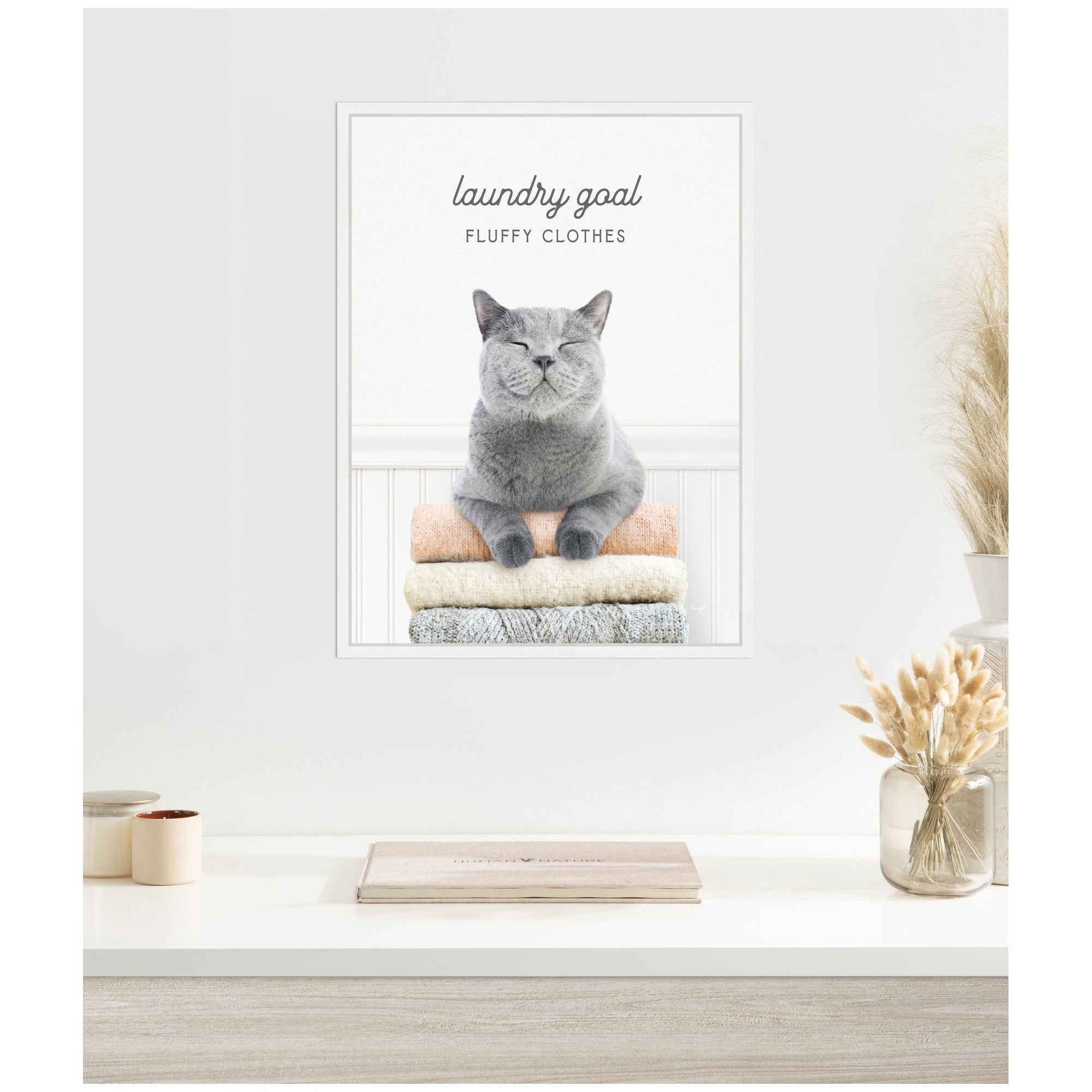 Sylvie Cat Laundry Goals Framed Canvas by Amy Peterson