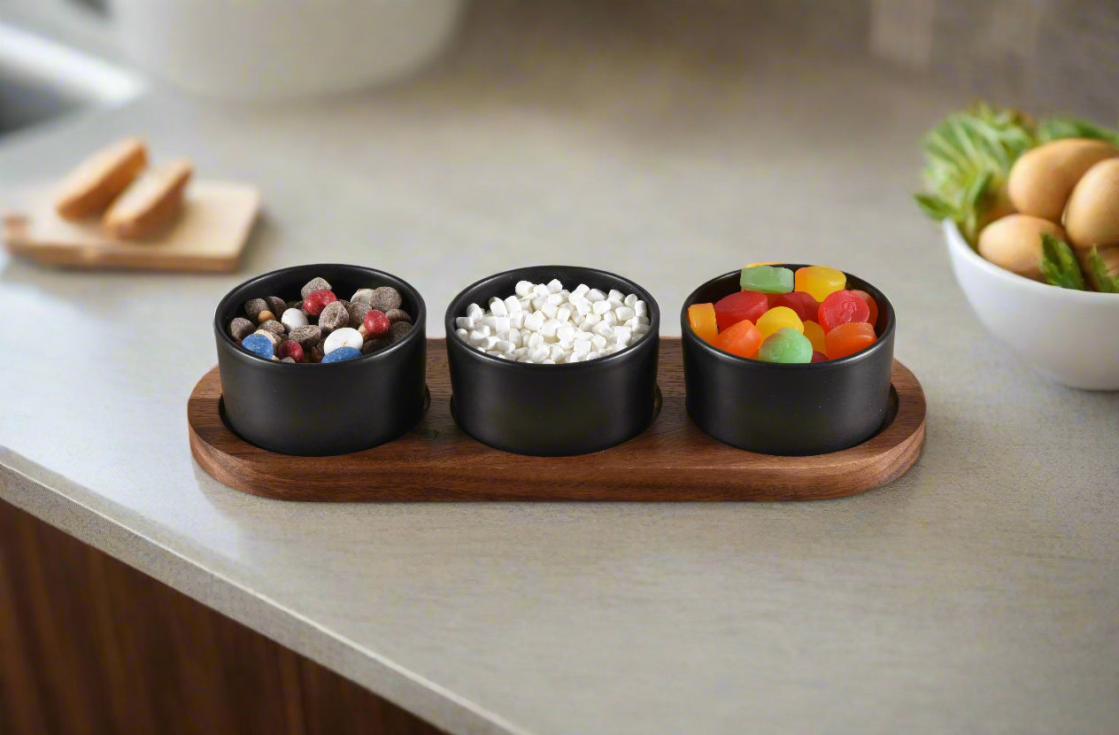Ceramic Condiment Set on Acacia Wood Base by Kalmar Home - product image 6 for Resin Society