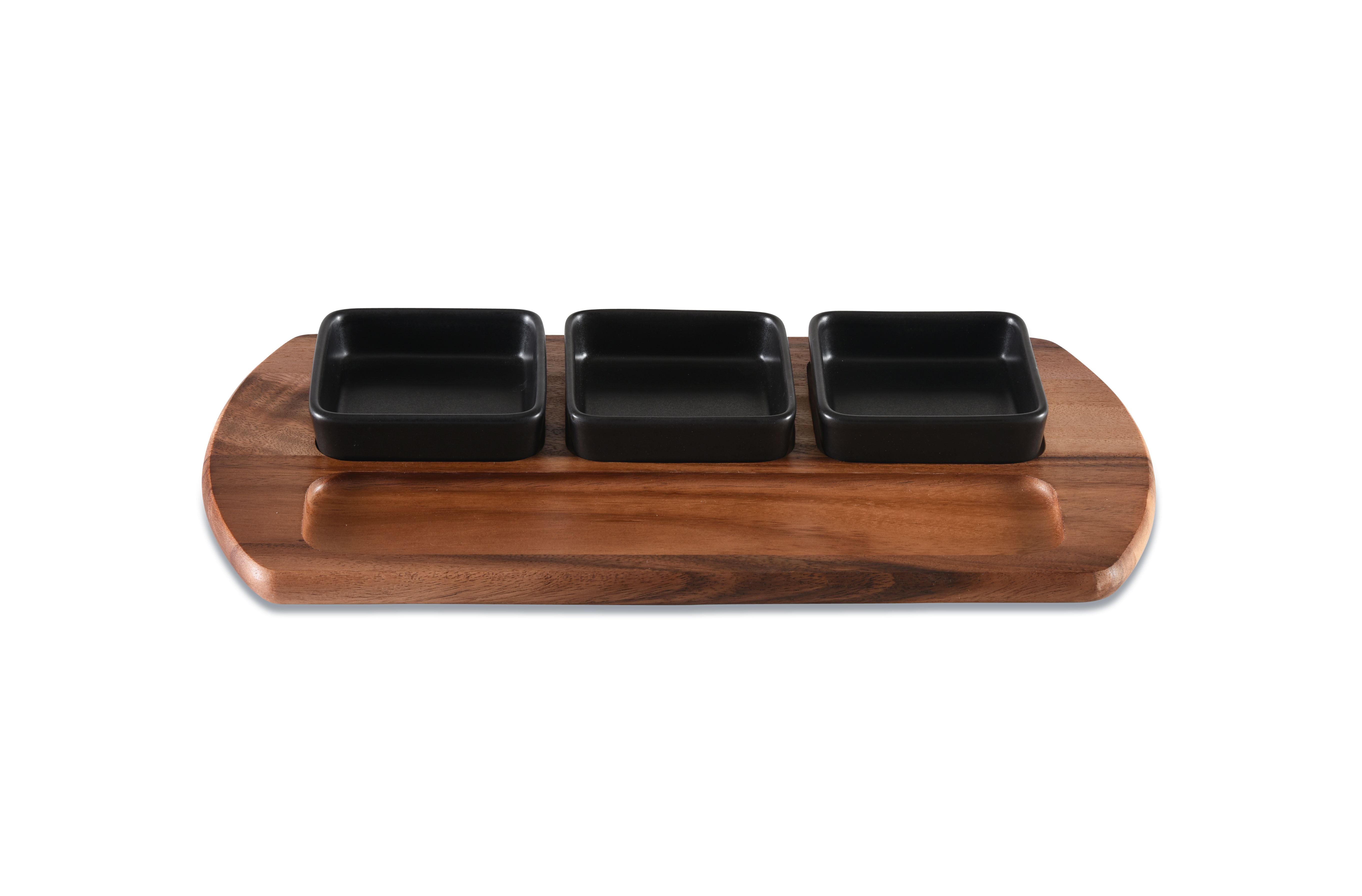 Charcuterie / Serving Tray w/ 3 Square Ceramic Bowls by Kalmar Home - product image 3 for Resin Society