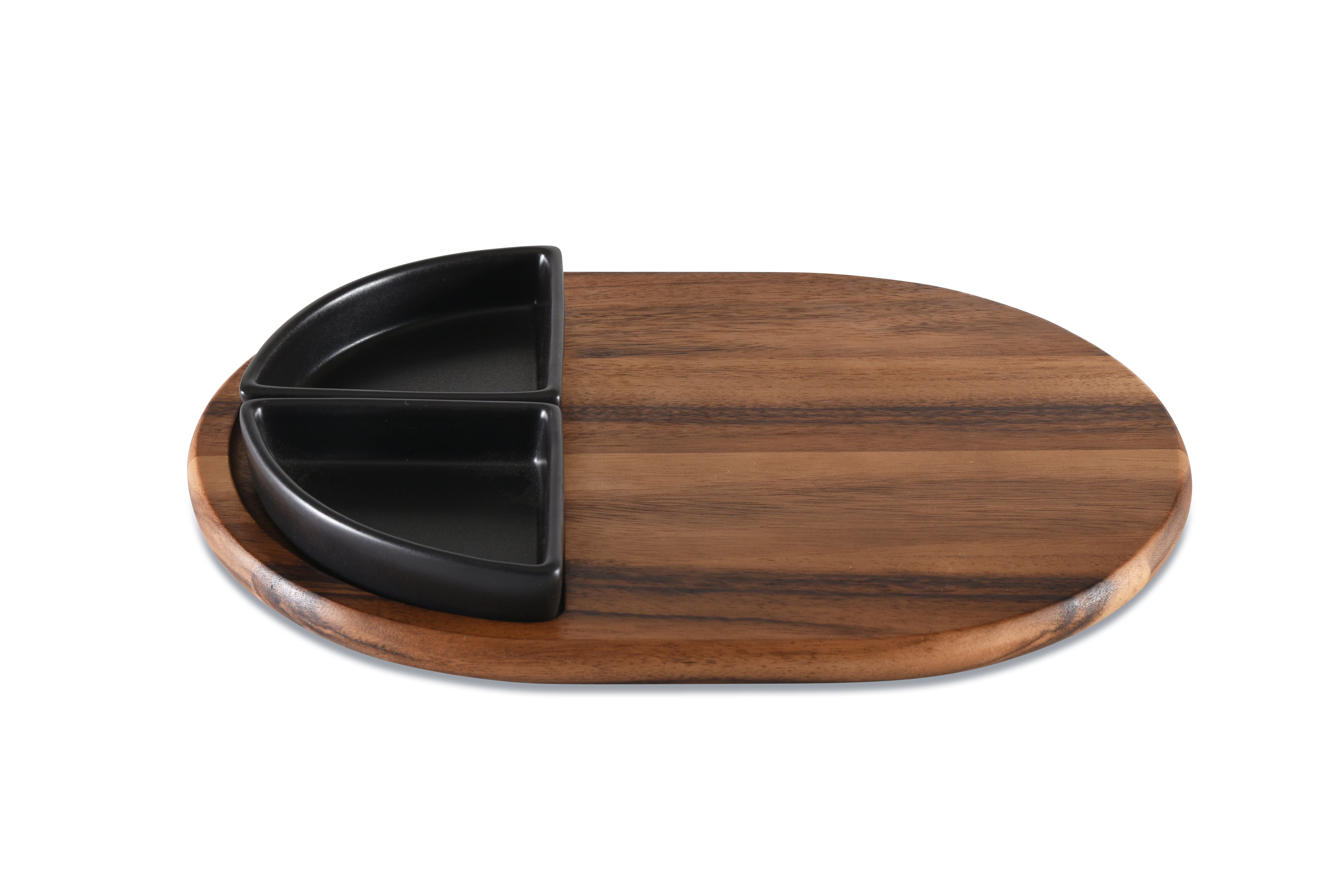 Charcuterie/ Serving Tray w/ 2 black triangular ceramic bowls by Kalmar Home - product image 2 for Resin Society