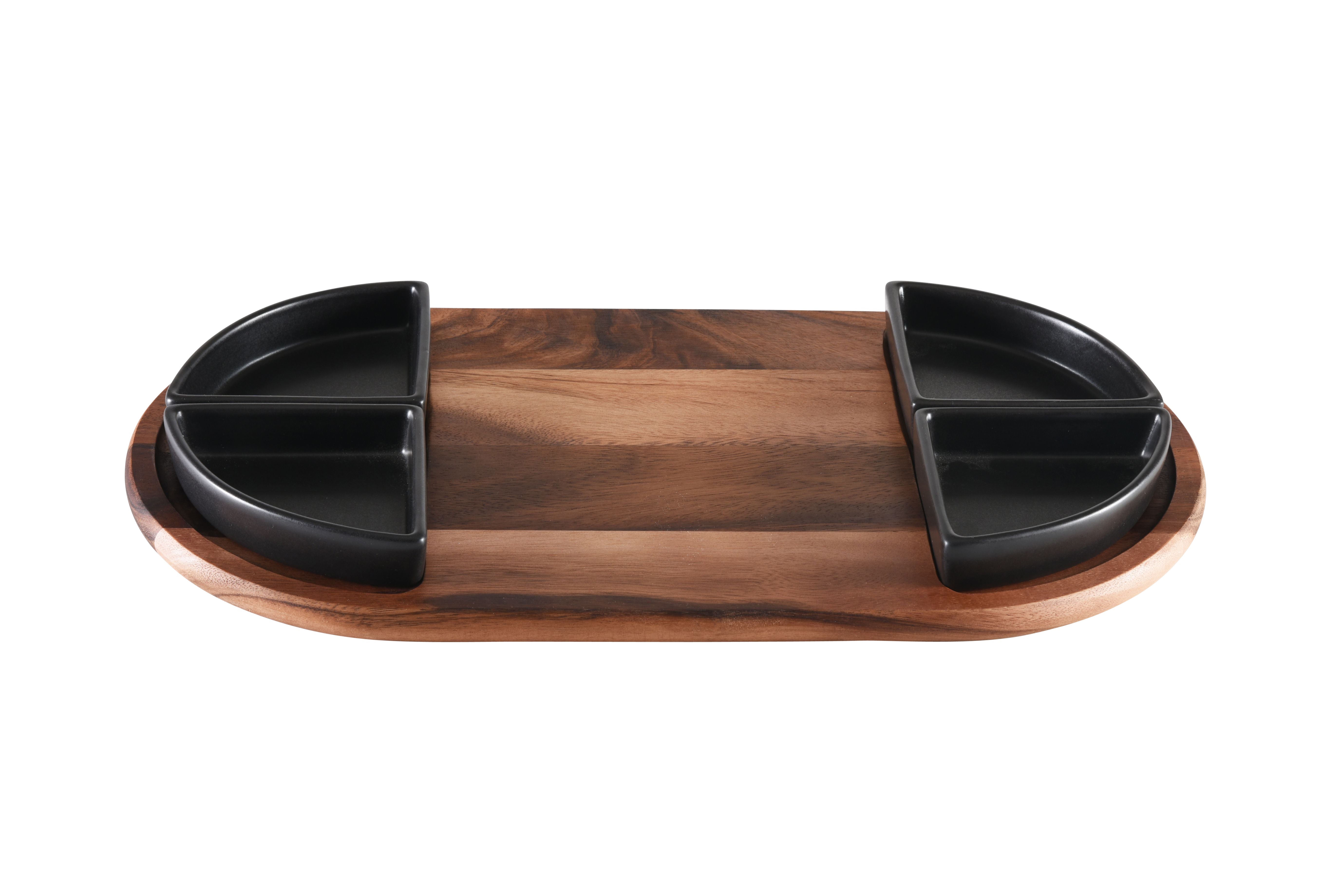 Charcuterie / Serving Tray w/ 4 Triangular Ceramic Bowls by Kalmar Home - product image 3 for Resin Society