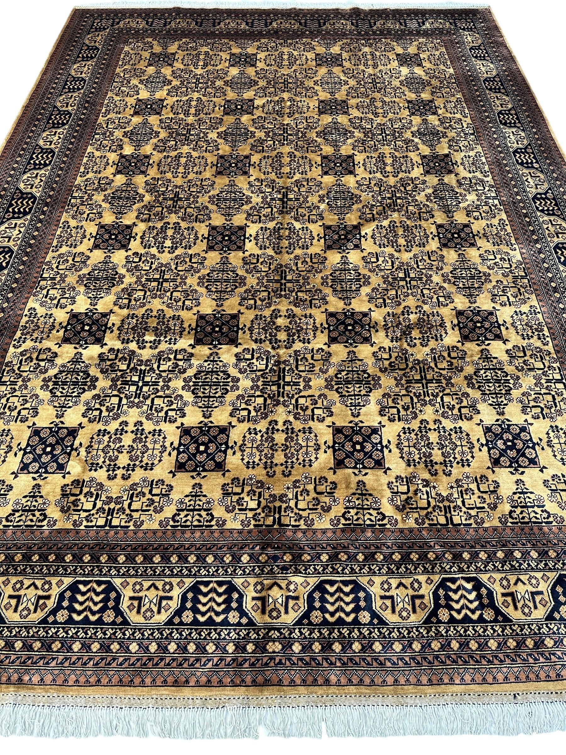 Hand-Knotted Afghan Bukhara Rug 8'4" x 11'10" - Wool, Geometric Patterns by Rugistan - product image 2 for Resin Society