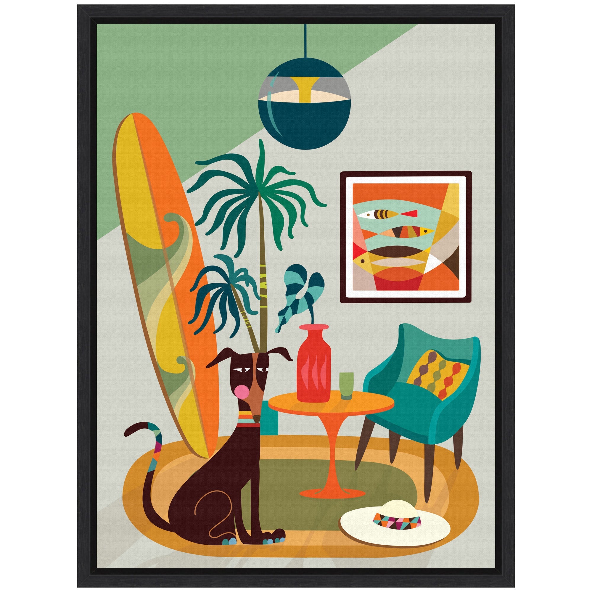Sylvie MCM Dog Beach Home Framed Canvas by Rachel Lee