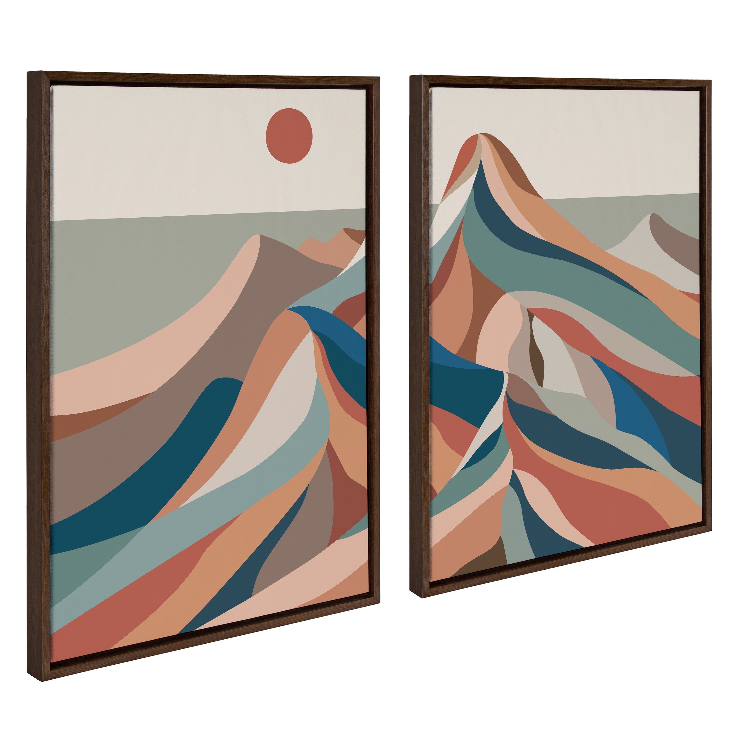 Sylvie Mid Century Modern Mountains Blue Framed Canvas Set