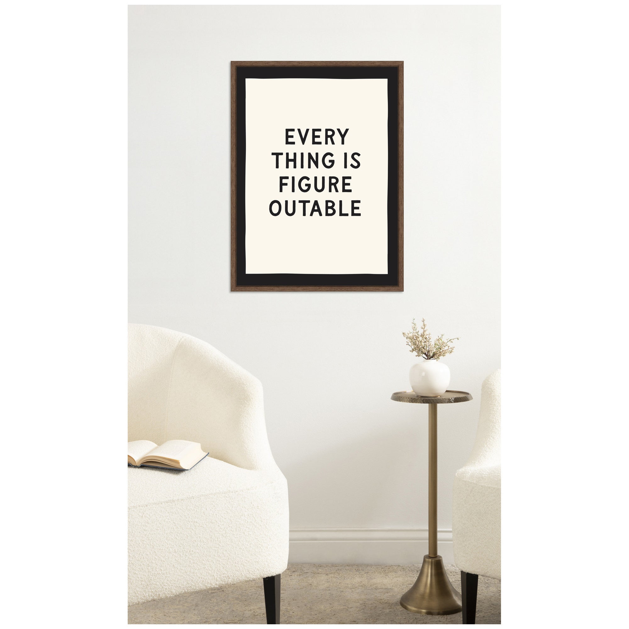Everything is Figureoutable Positive Quote Black and White by Lucky Guava Framed Canvas Wall Art Print
