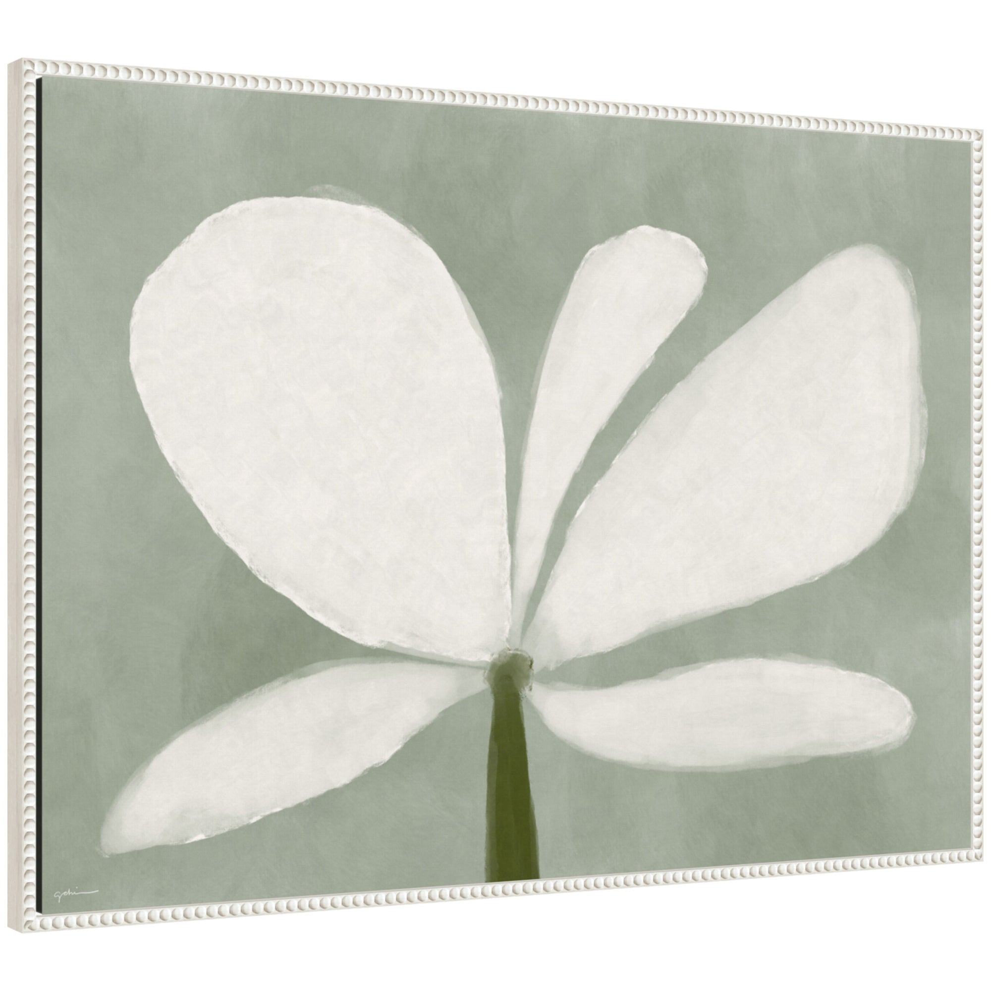 White Floral No.
2 by Gabrielly Guedes framed canvas wall art showing detailed white flowers against a muted dark background