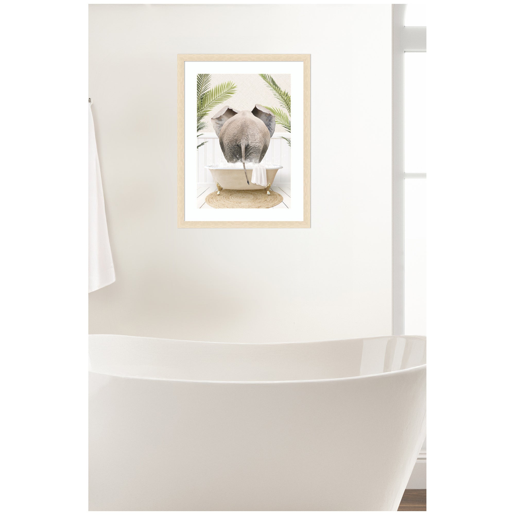 Elephant Back in Palm Bathtub by Amy Peterson Framed Wall Art Print