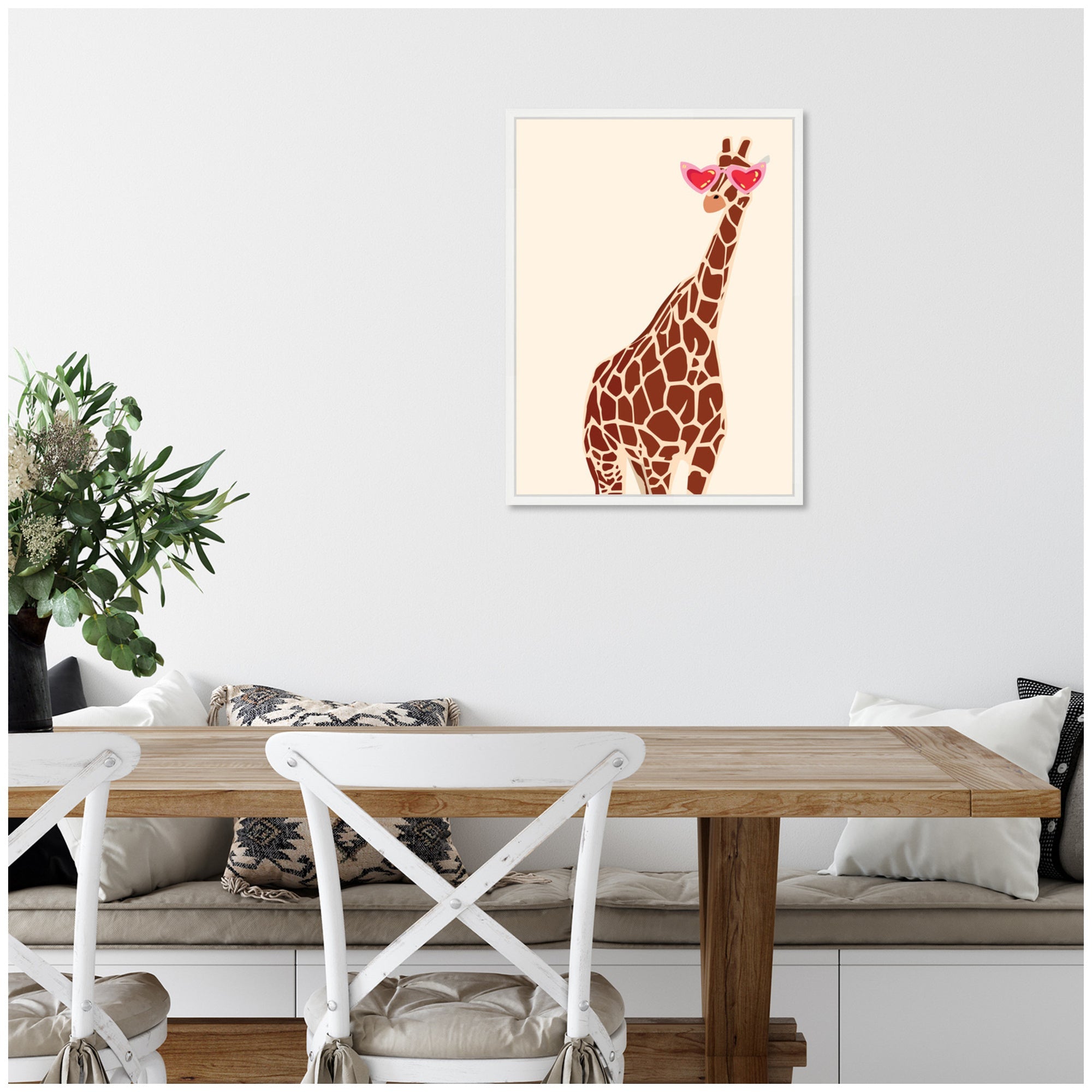 Sylvie Giraffe in Preppy Cute Heart Sunglasses Framed Canvas by Honey Island Studio