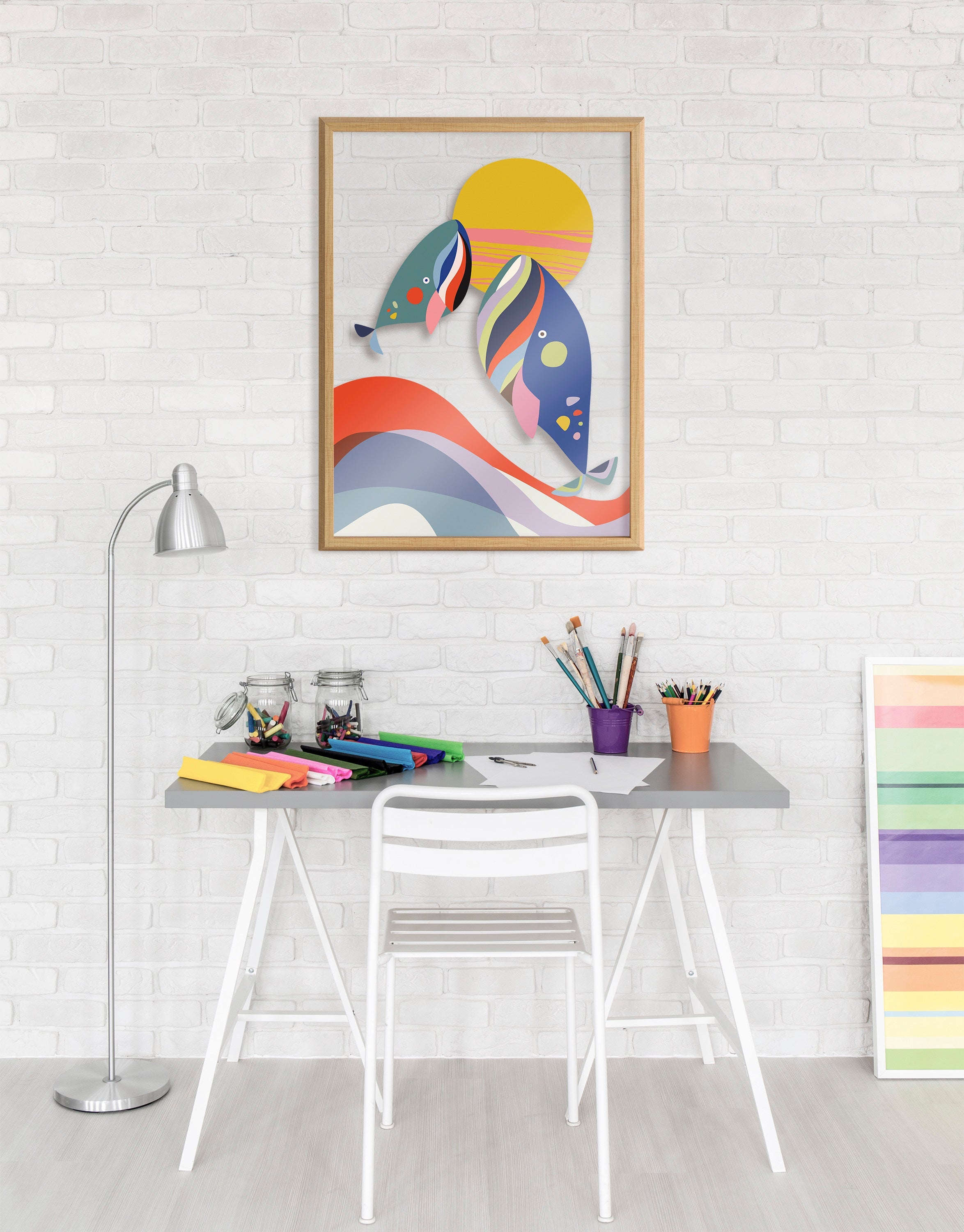 Blake Modern Colorful Whales Framed Printed Glass by kateandlaurel - product image 6 for Resin Society