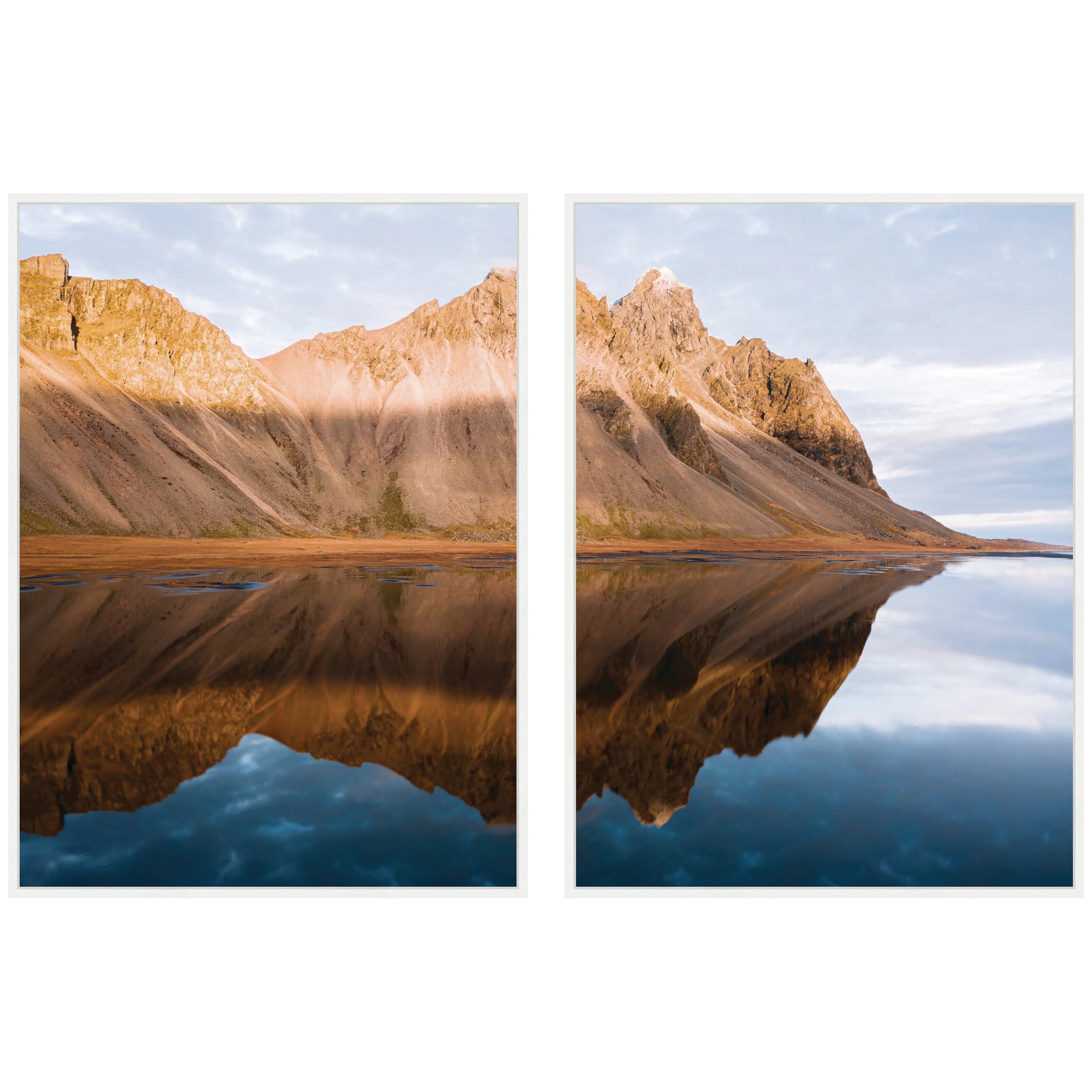 Sylvie Mountain Reflection in Iceland During Sunset Framed Canvas Art Set by Michael Schauer