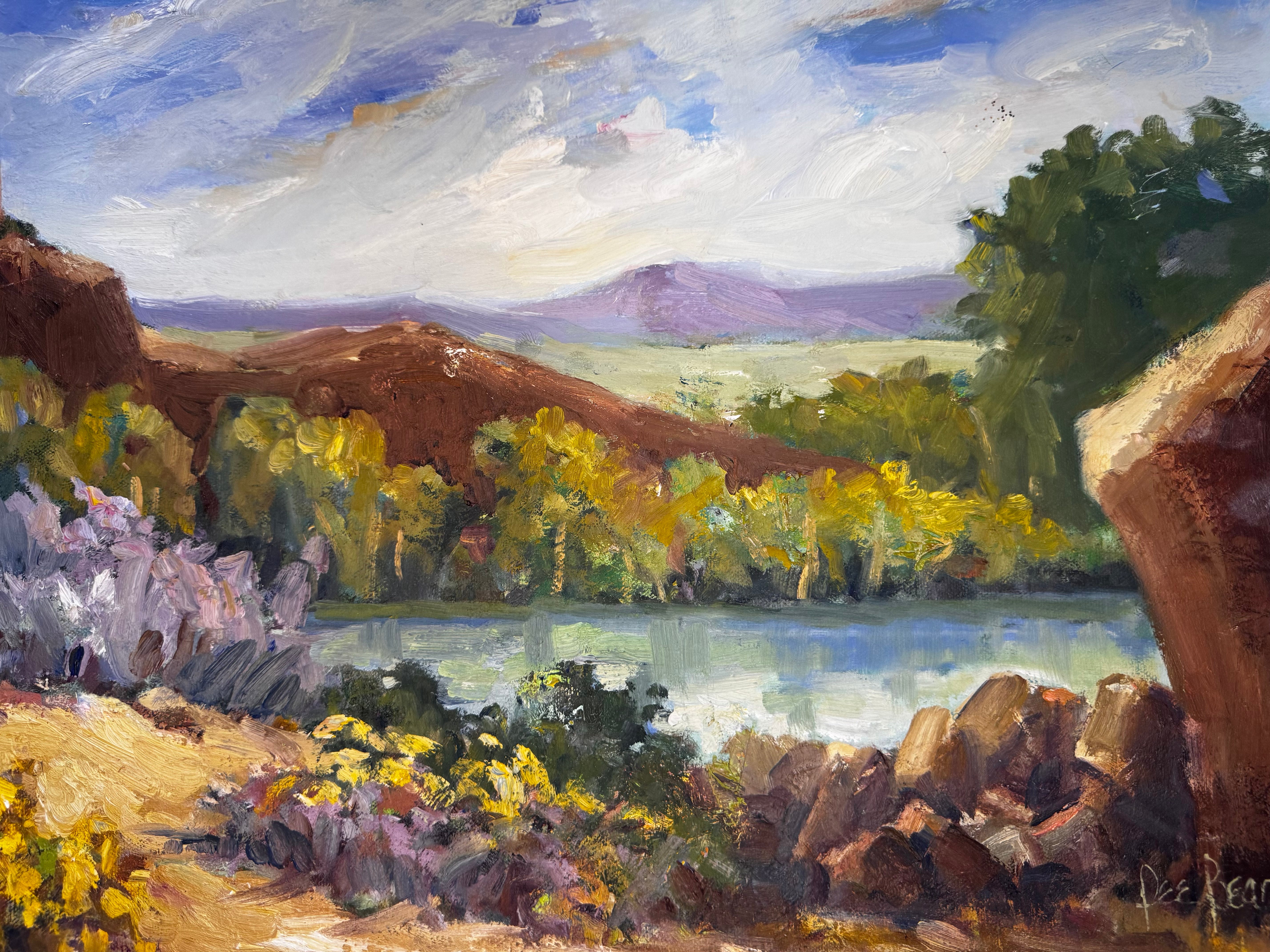 Fifty Four artwork 16x20 gallery wrap canvas by John Beard Collection showing plein air painting with coastal landscape tones