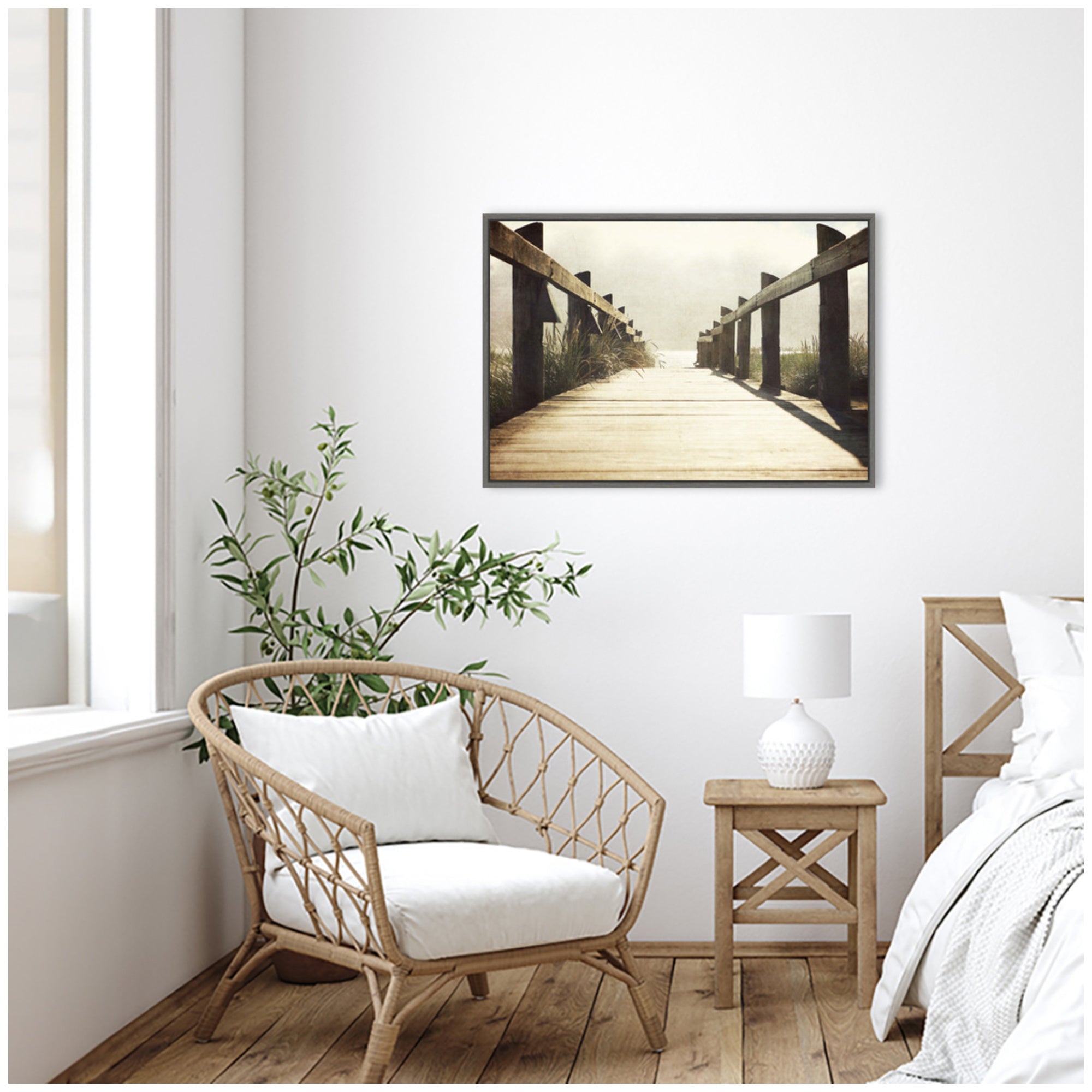 Sylvie Cannon Beach Wood Walkway Framed Canvas by Saint and Sailor Studios