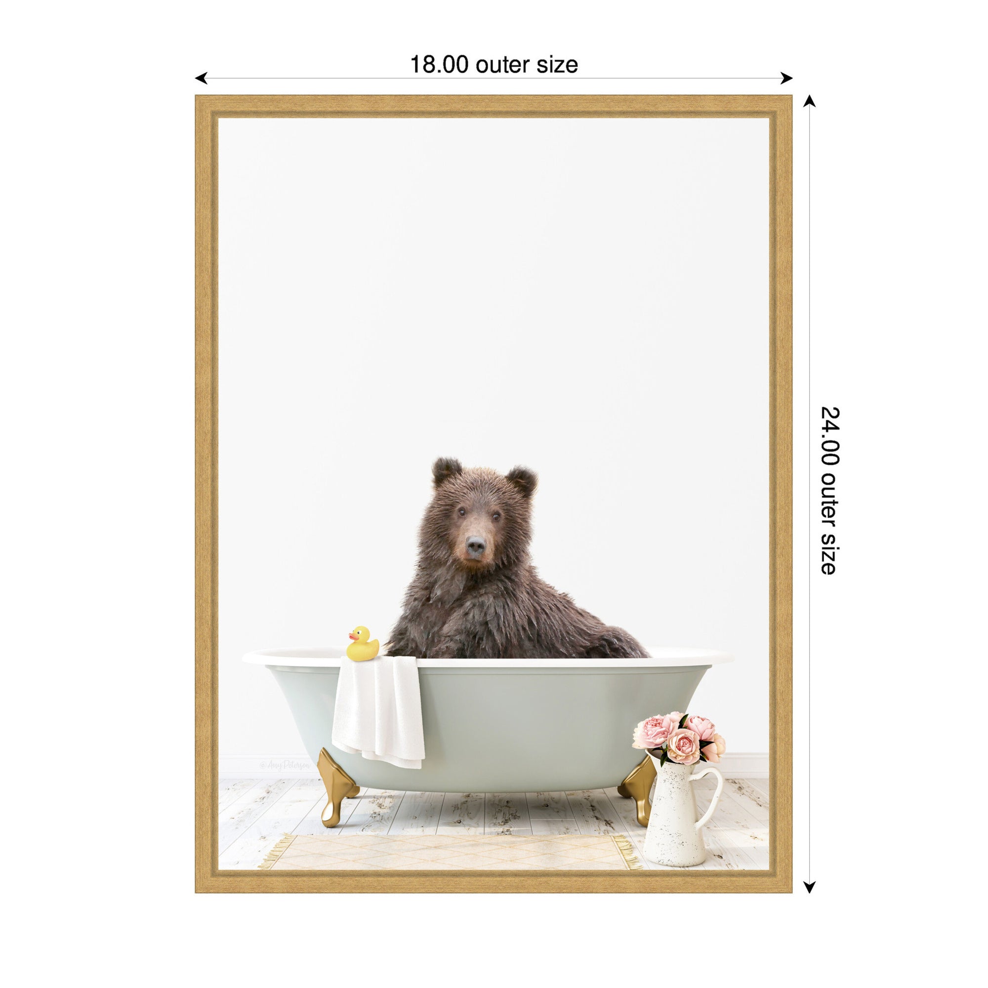 Sylvie Bear in Cottage Gray Bathtub Framed Canvas