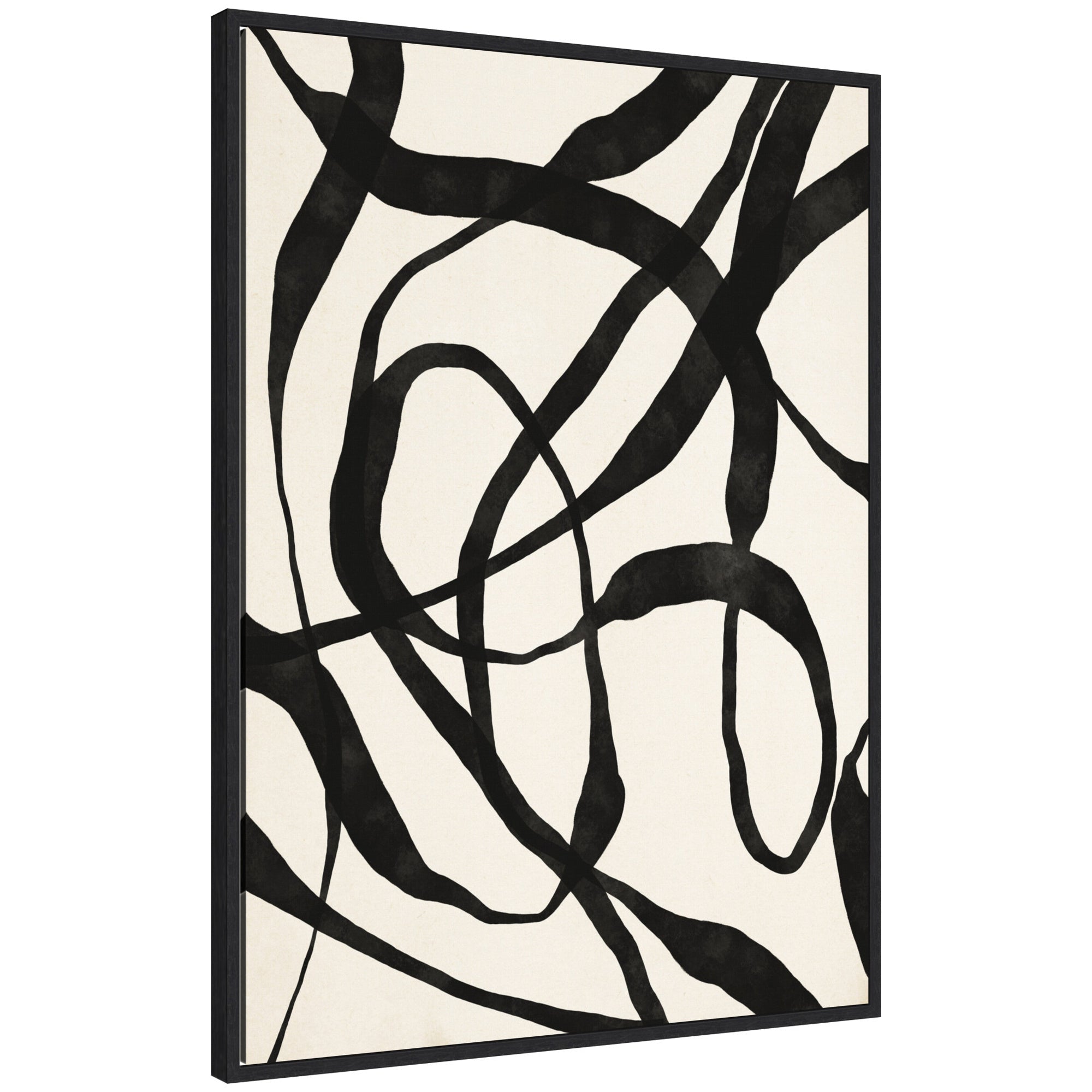 Sylvie Black Twist 4 framed canvas art by Alicia Bock showing abstract black and white swirling shapes in a white modern frame