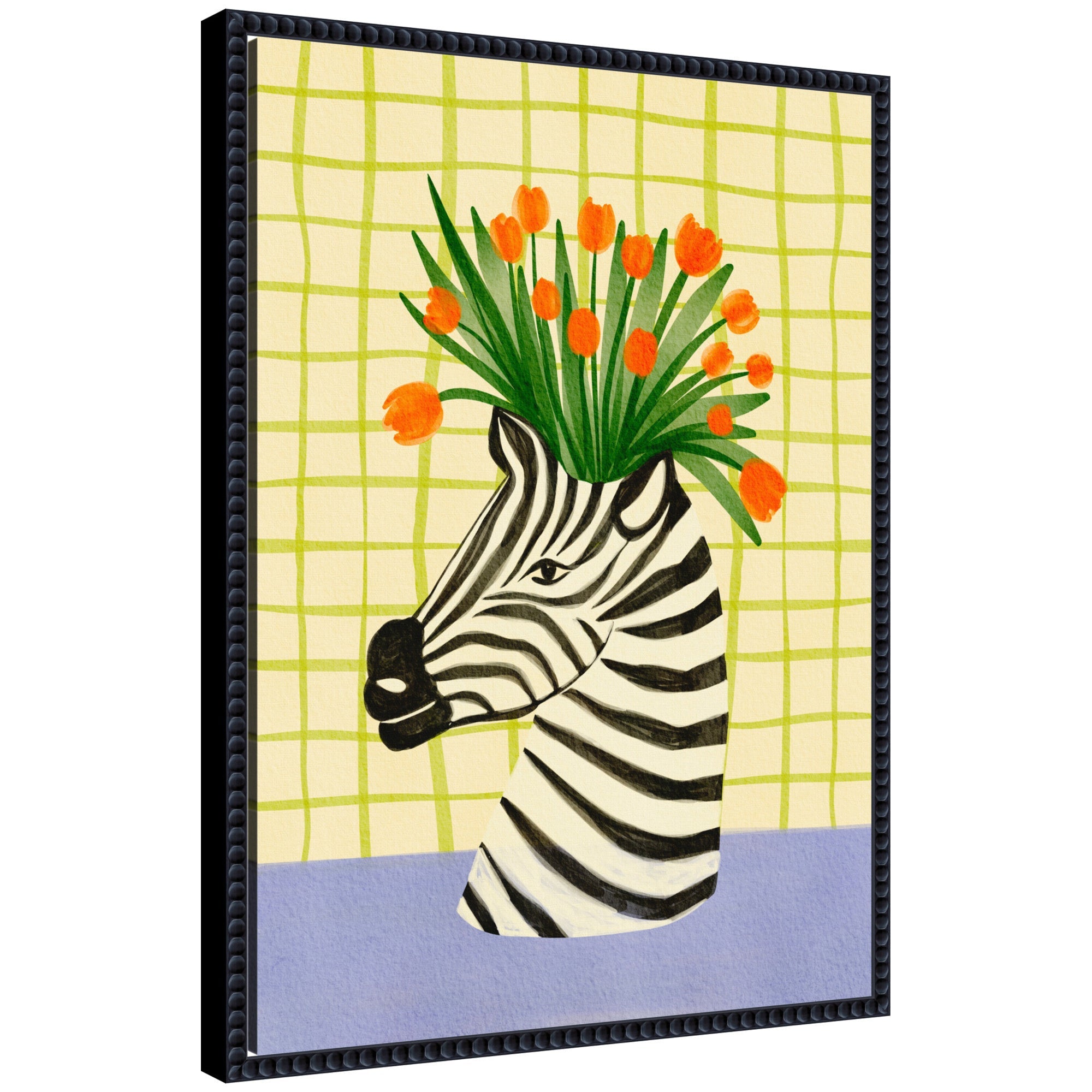 Sylvie Zebra Vase framed canvas art depicting zebra image by Nikita Jariwala