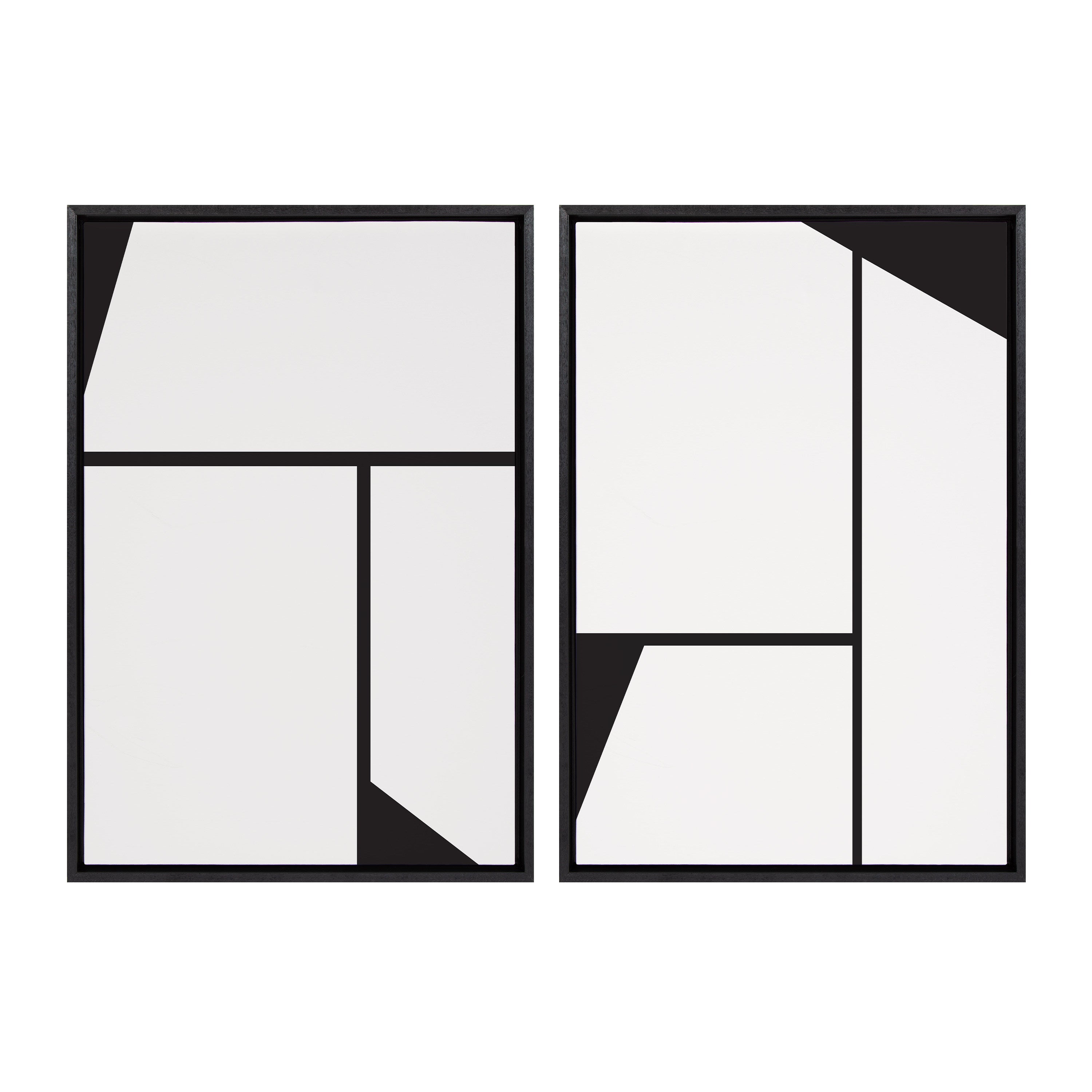 Sylvie Sleek Luxe Minimalist Black and White Abstract Framed Canvas Art Set by The Creative Bunch Studio