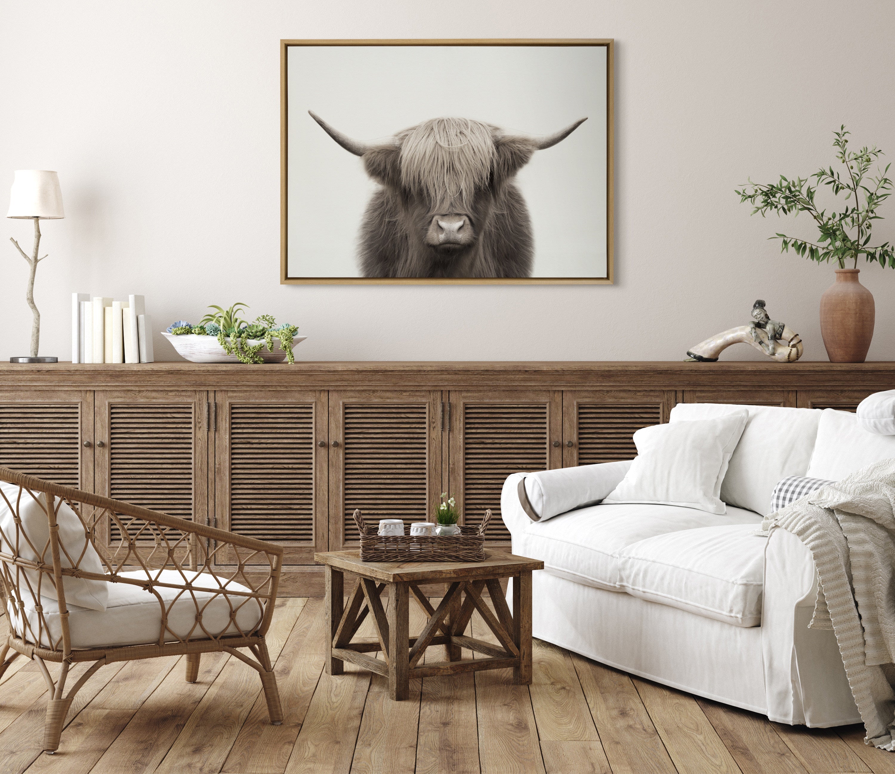 Sylvie Hey Dude Highland Cow Color Framed Canvas by The Creative Bunch