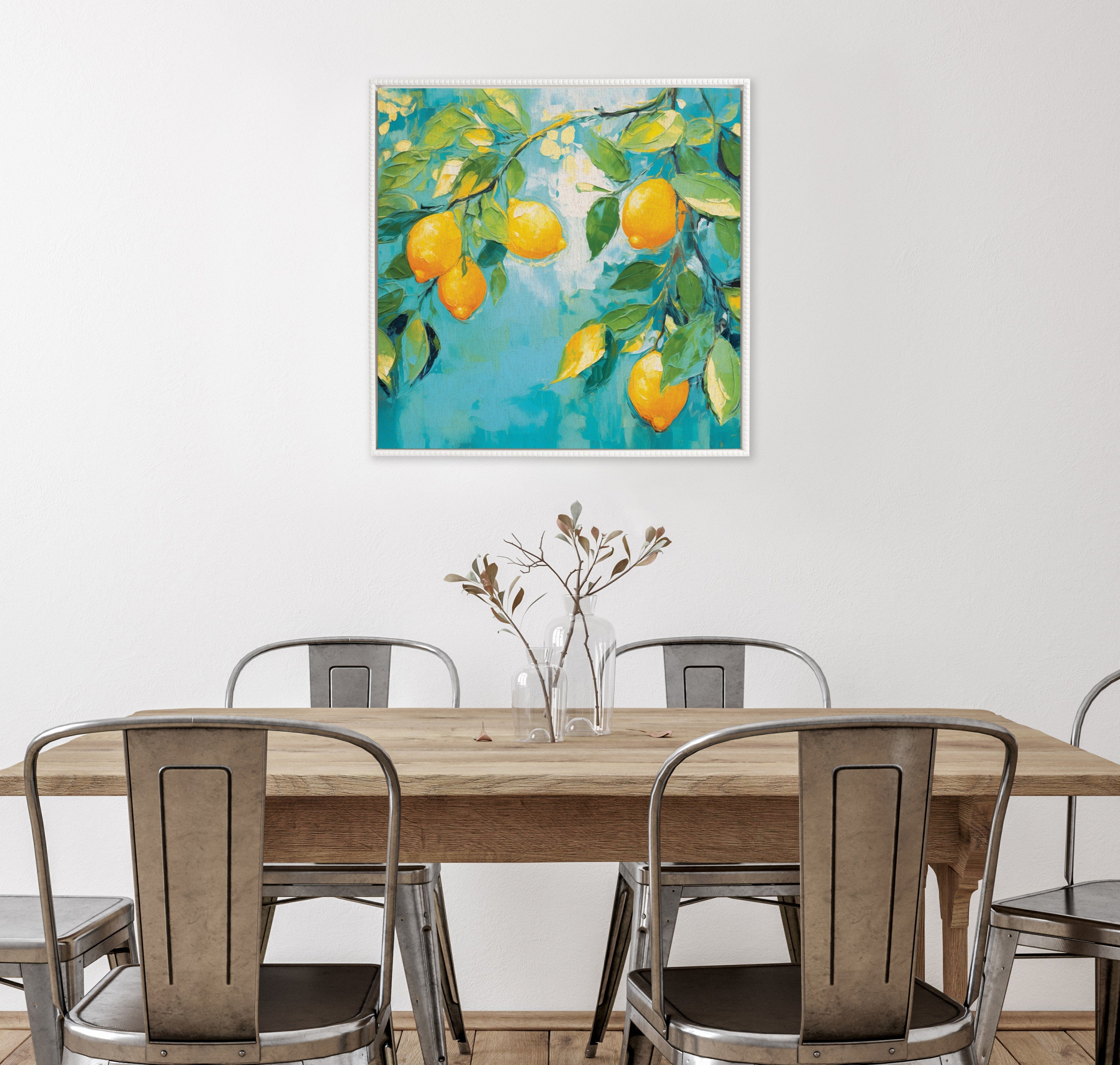 Sylvie Beaded Lemon Tree Framed Canvas by The Creative Bunch Studio