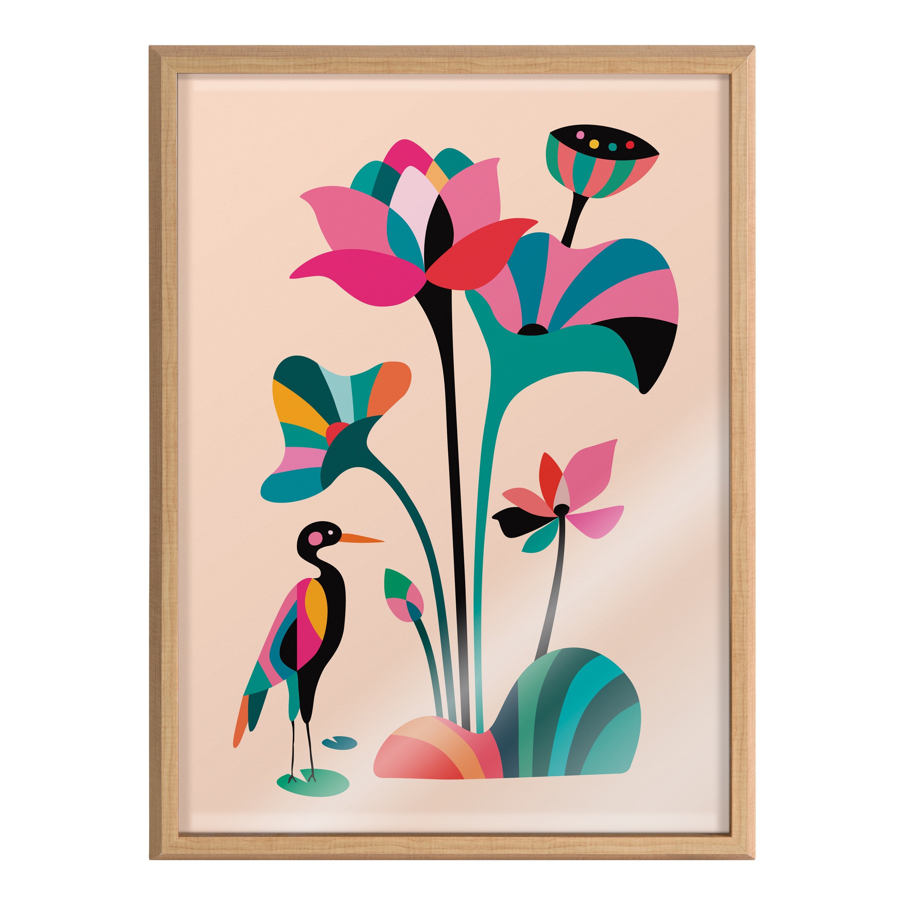 Blake Mid Century Modern Lotus Framed Printed Glass by kateandlaurel - product image 2 for Resin Society