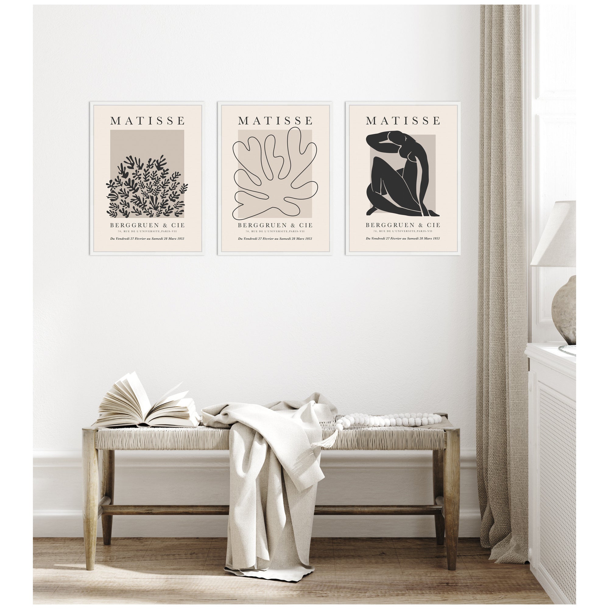 Matisse Inspired Florals & Woman Silhouette 3 Piece Framed Canvas Wall Art Set by Gabrielly Guedes