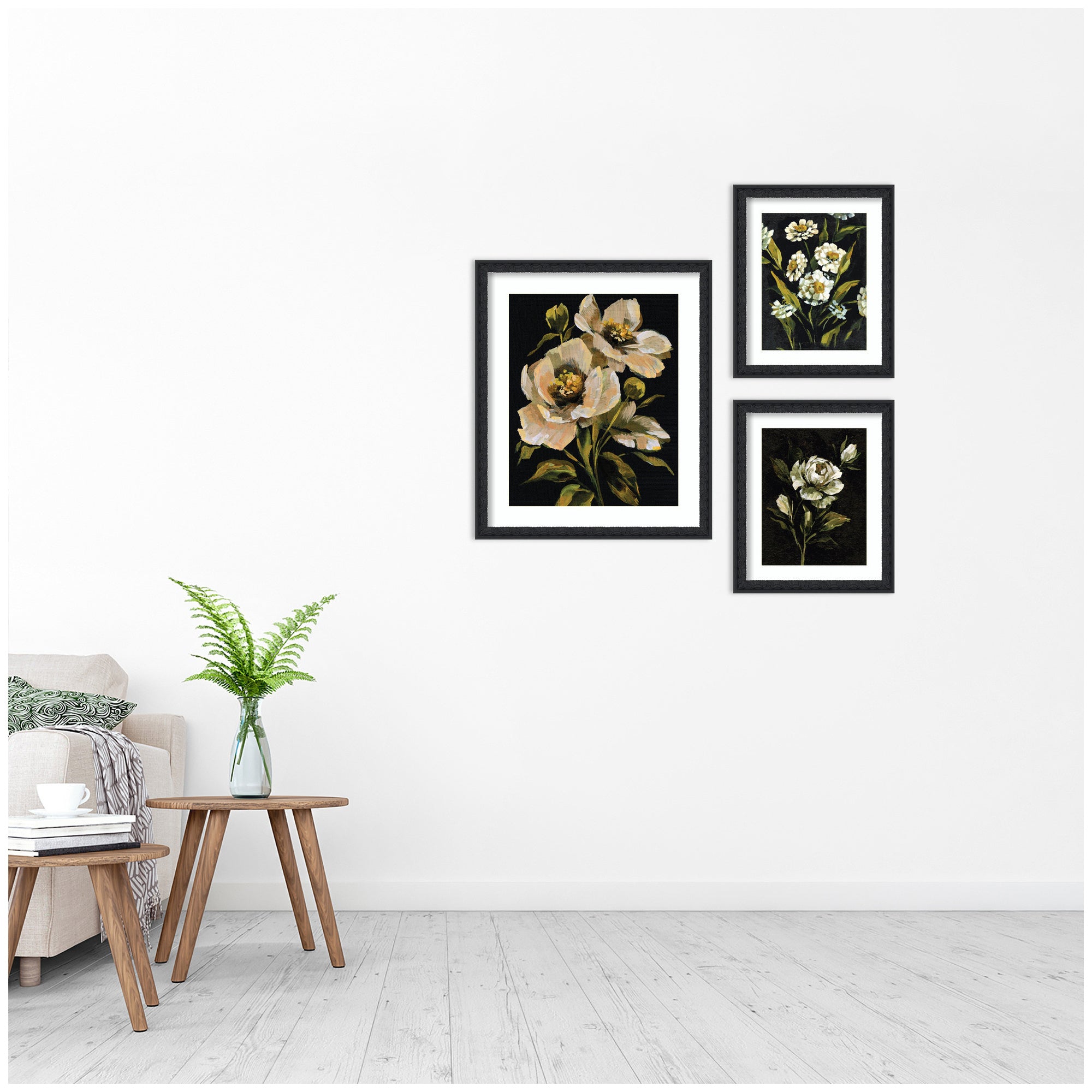 Moody Whites Floral No.
3 3 Piece Framed Wall Art Print Set by Annie Quigley